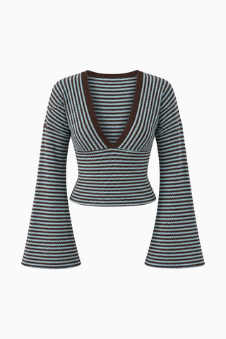 Striped Flare Sleeve Knit Top
