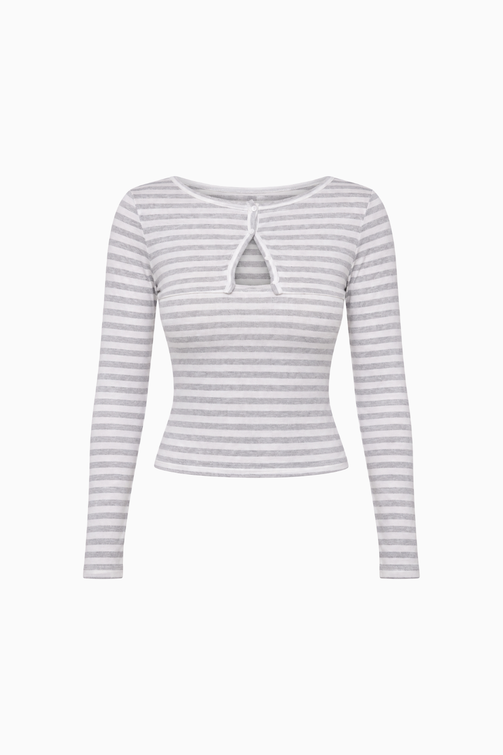 Striped Long Sleeve Keyhole Top with Front Button Detail