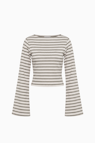 Striped Boat Neck Long-Sleeve Top