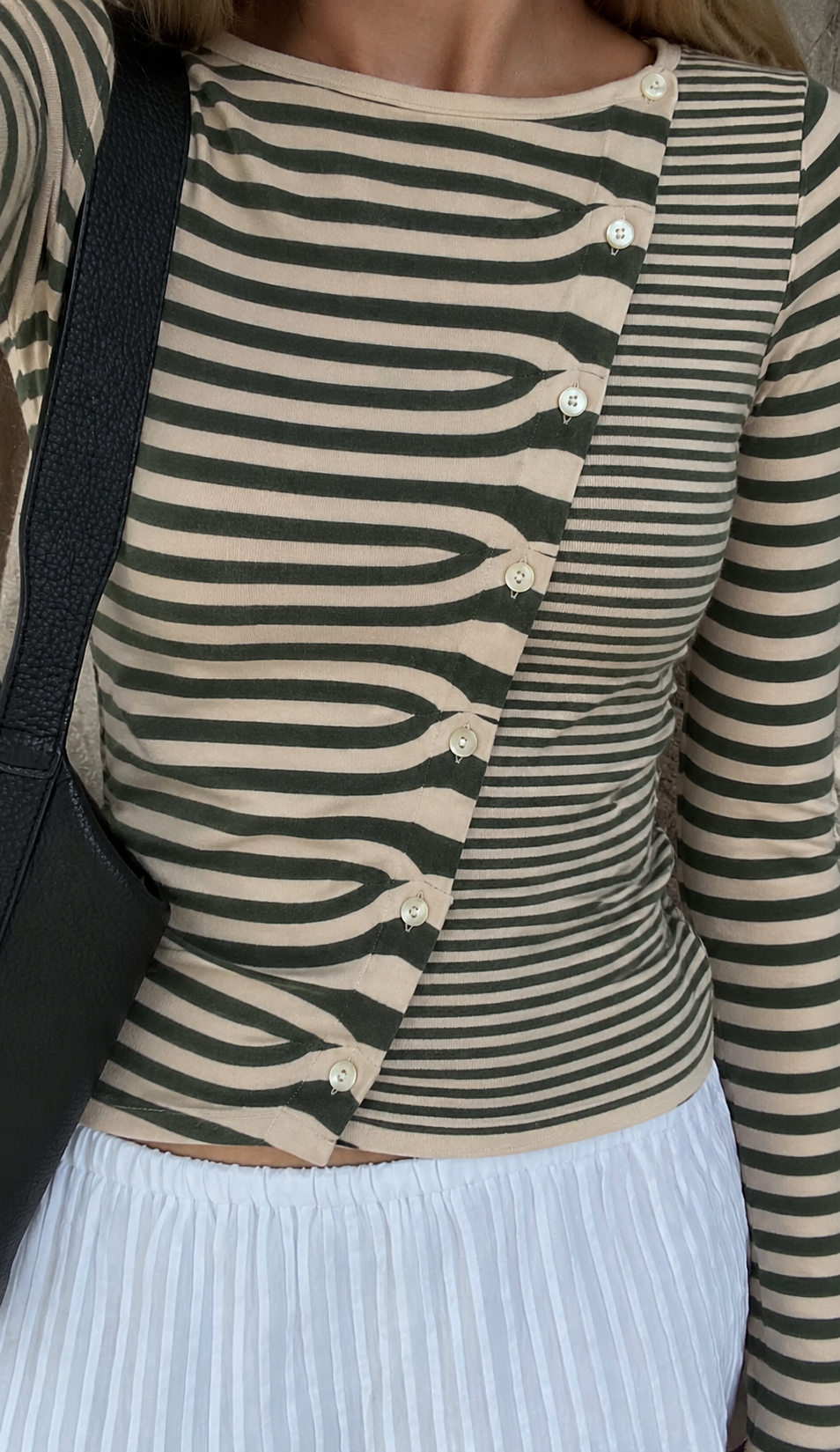 Diagonal Button-Front Striped Top