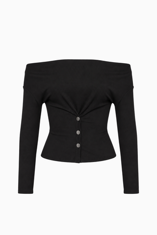 Off-The-Shoulder Button-Front Long-Sleeve Top