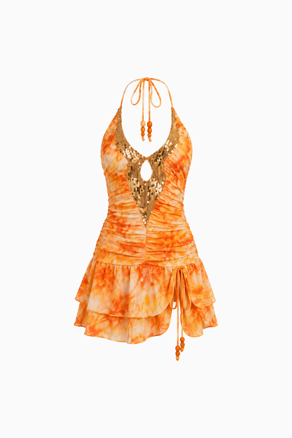 Vestido Mini Halter Calado Estampado