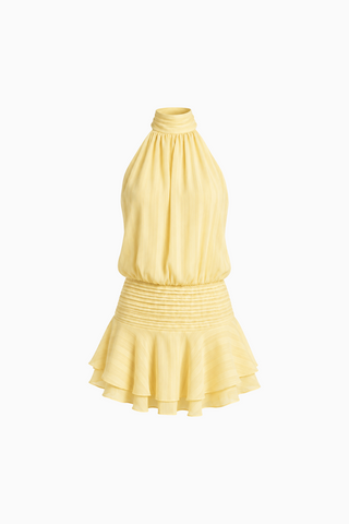 Blue Ruffle-Hem Mini Dress