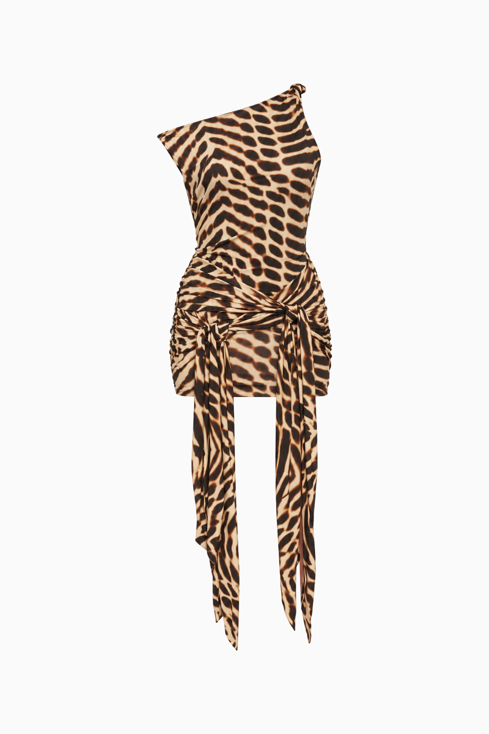 Asymmetric Ribbon Animal Print Mini Dress