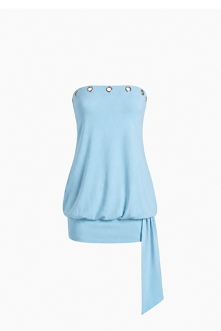 Strapless Eyelet Drop-Waist Mini Dress