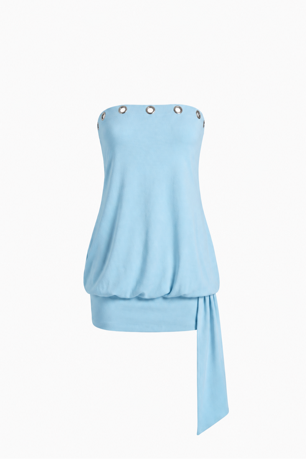 Vestido corto sin tirantes con ojales y cintura caída