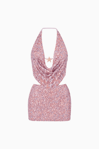 Pink Sequin Deep-V Halter Set