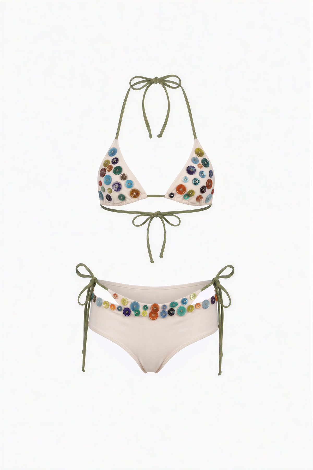 Embellished Beaded 3-Pieces Cream Bikini Set