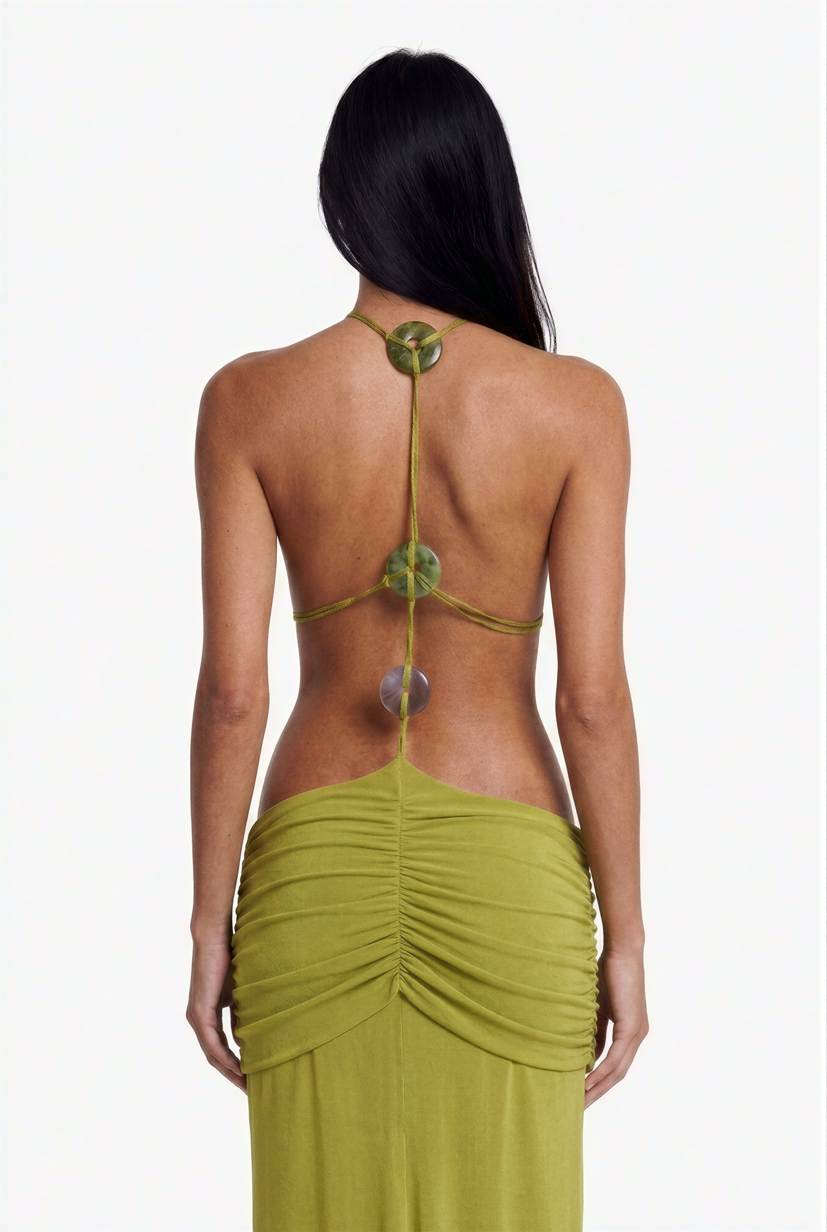 Olive-Green Cut-Out Halter Maxi Dress
