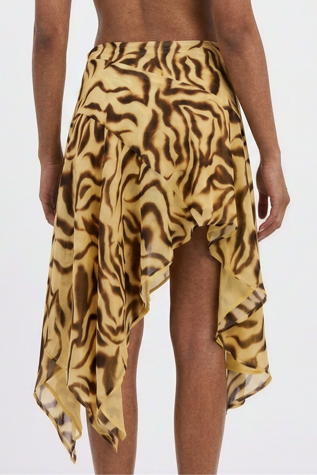 Tiger Print Asymmetric Ruffle Skirt