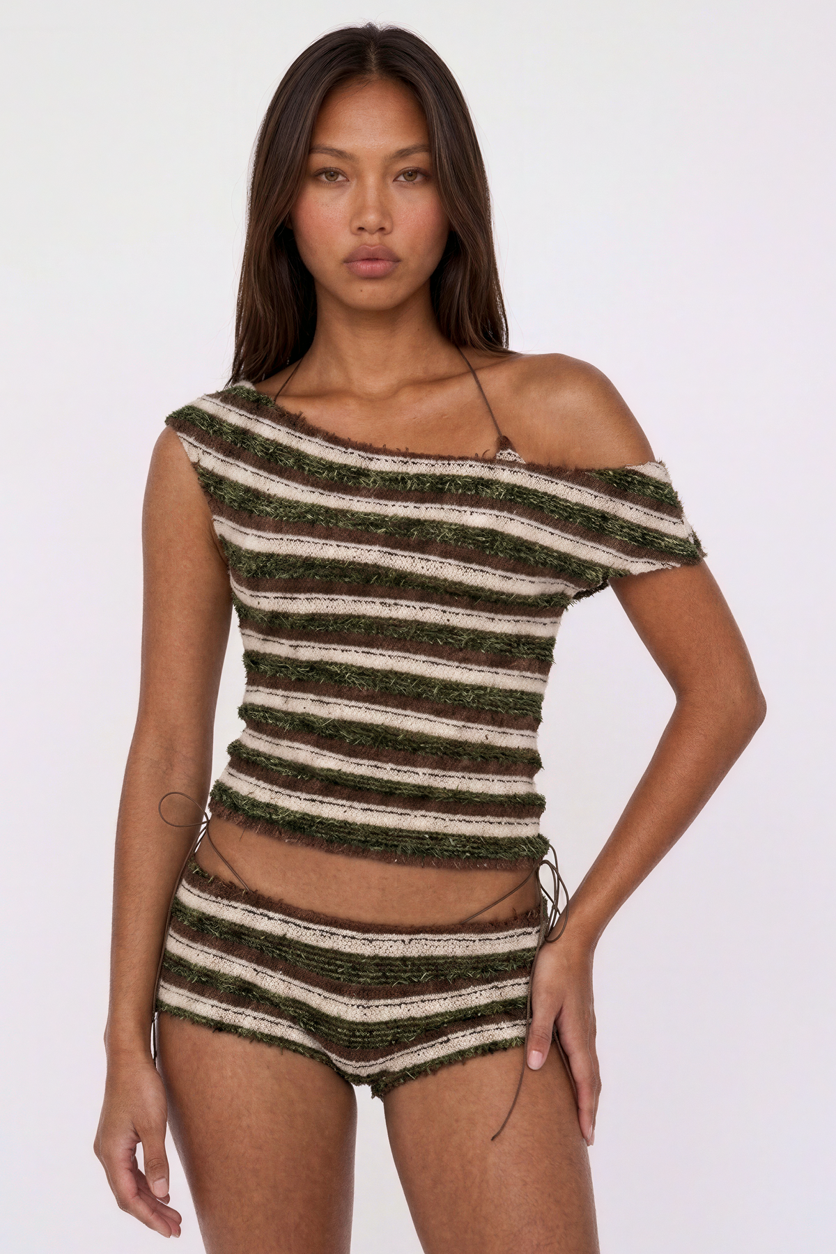 Striped Textured Knit 4-Piece Bikini