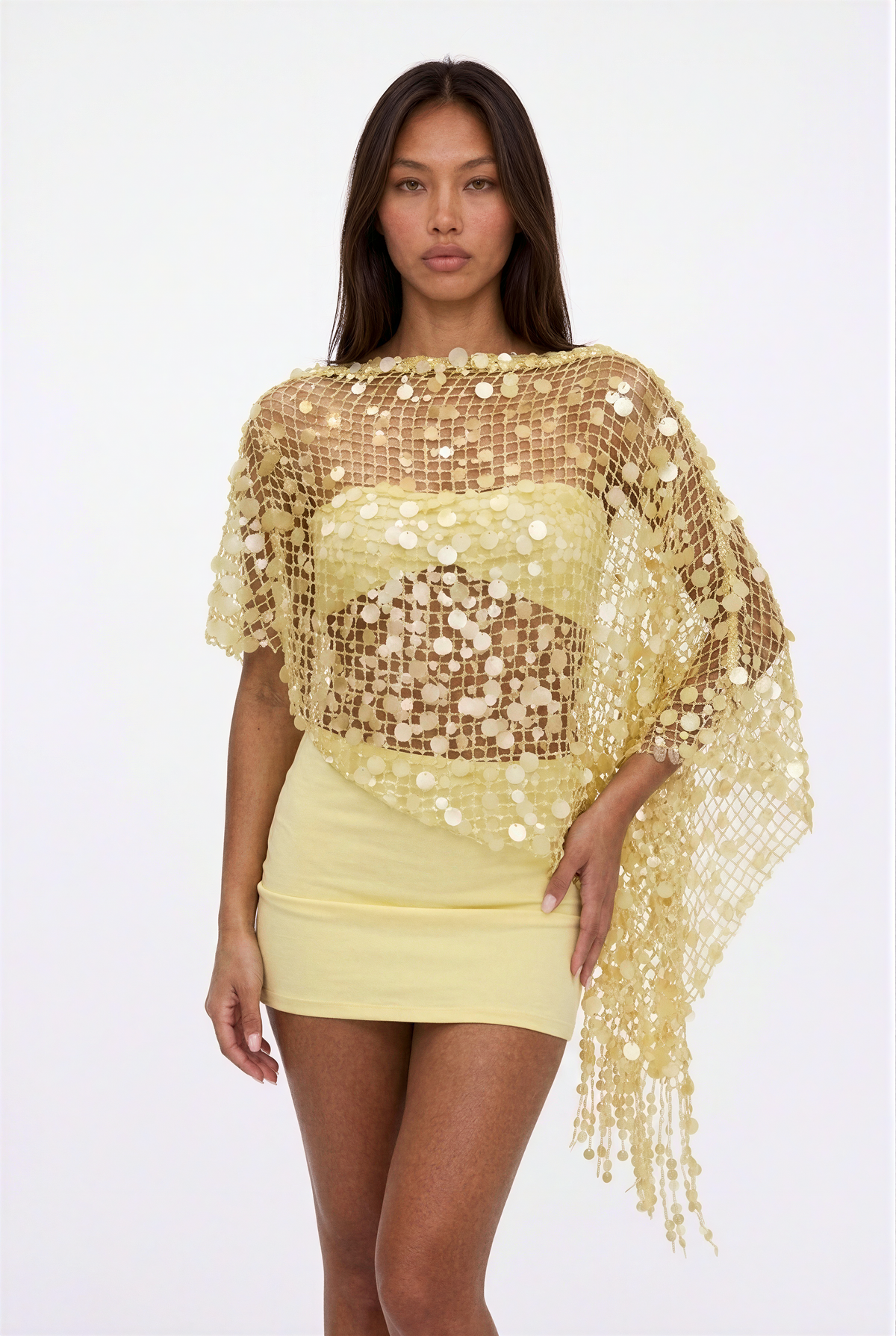 Open-Knit Sequin Cover-Up Top and Mini Skirt Set