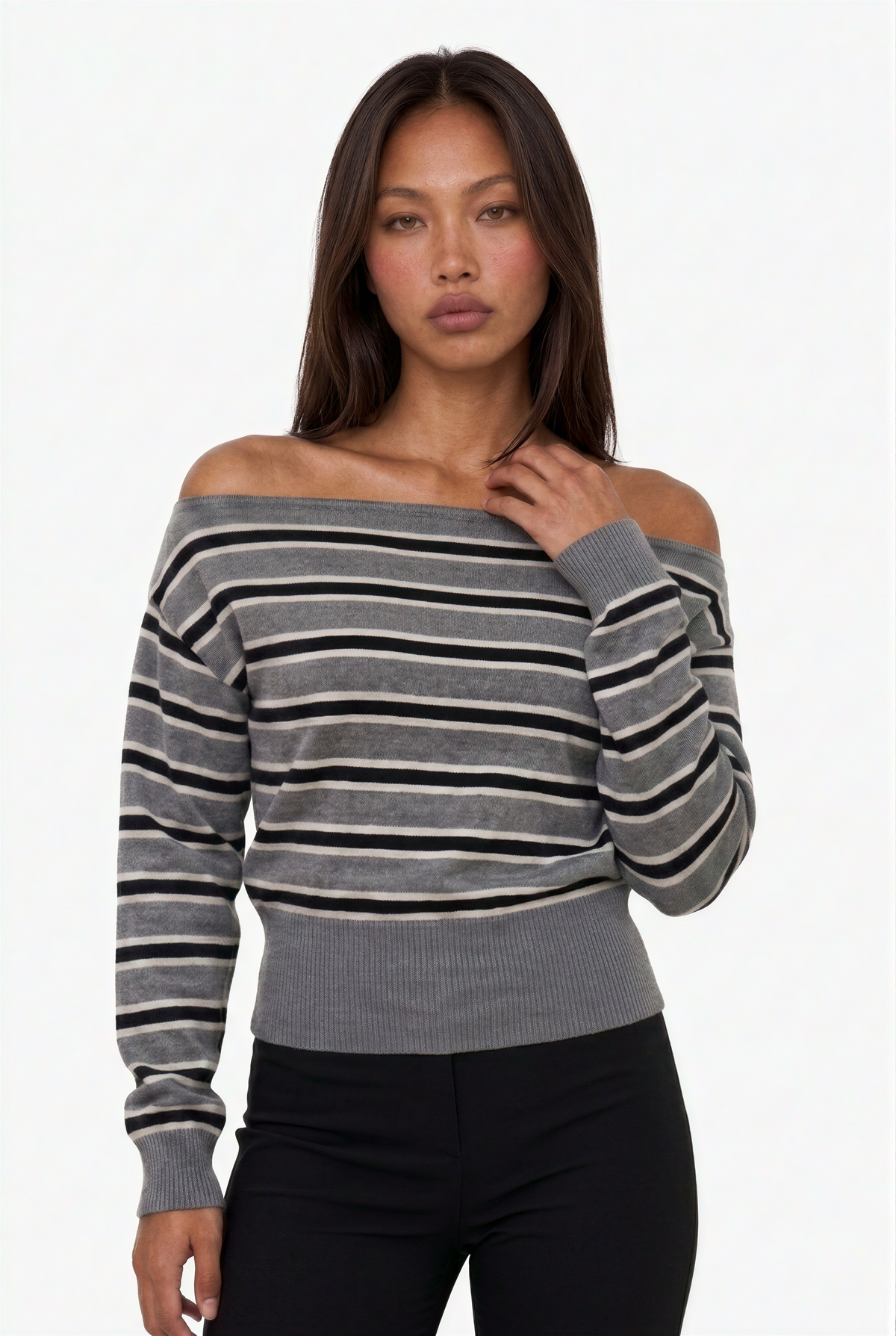 Multicolor Striped Off-the-Shoulder Knit Sweater