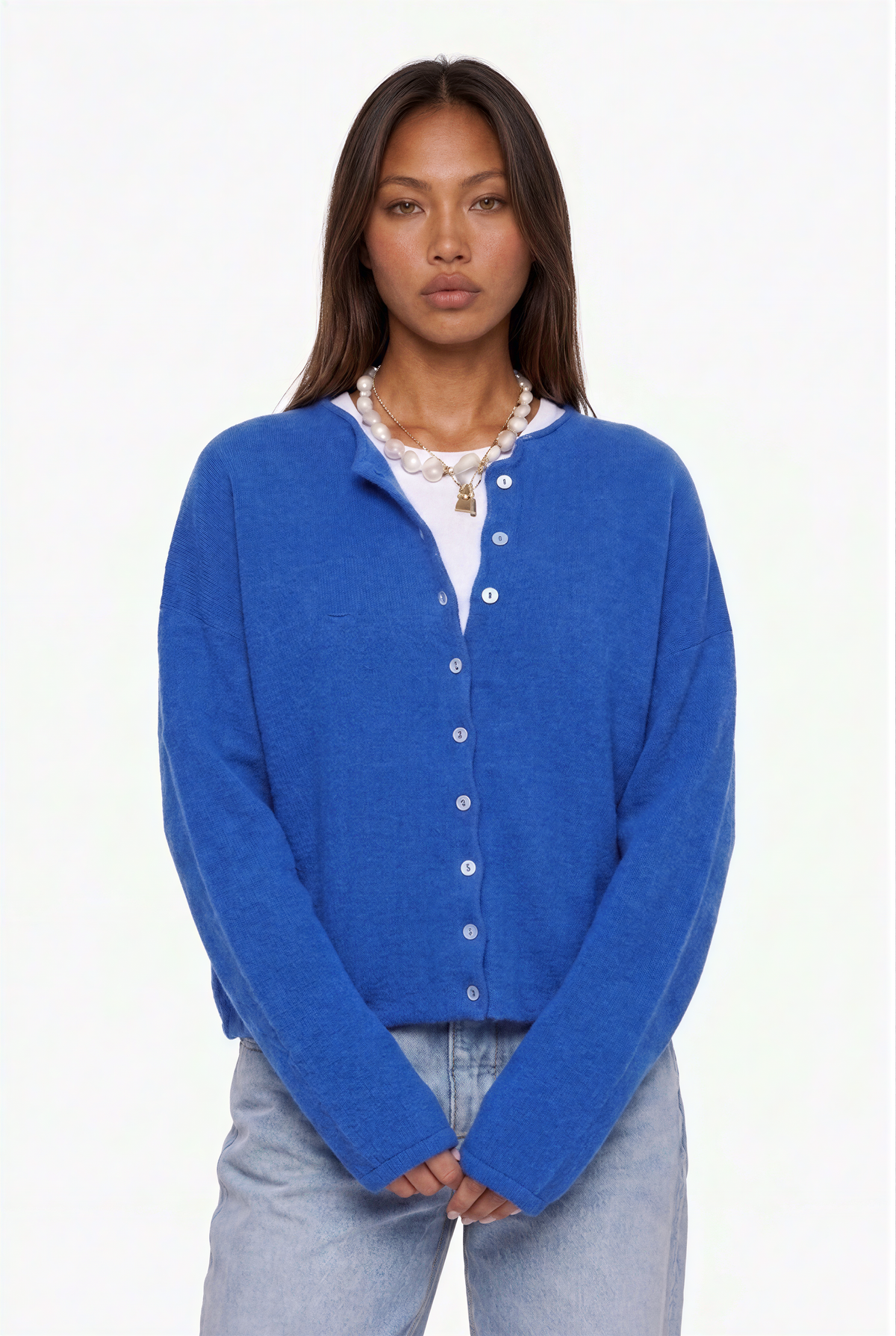 Soft Pink Button-Up Knit Cardigan