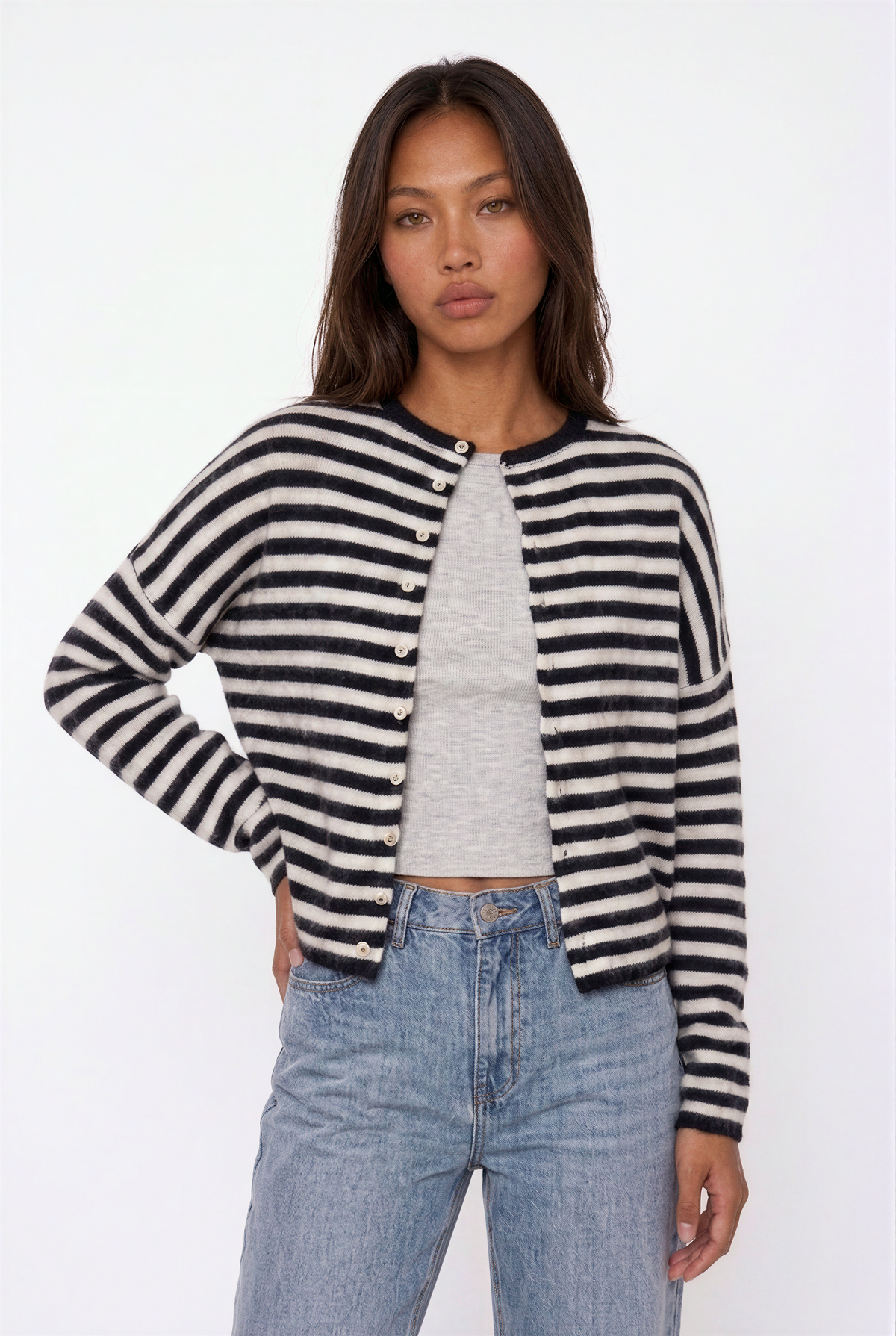The Classic Striped Cashmere-Blend Cardigan