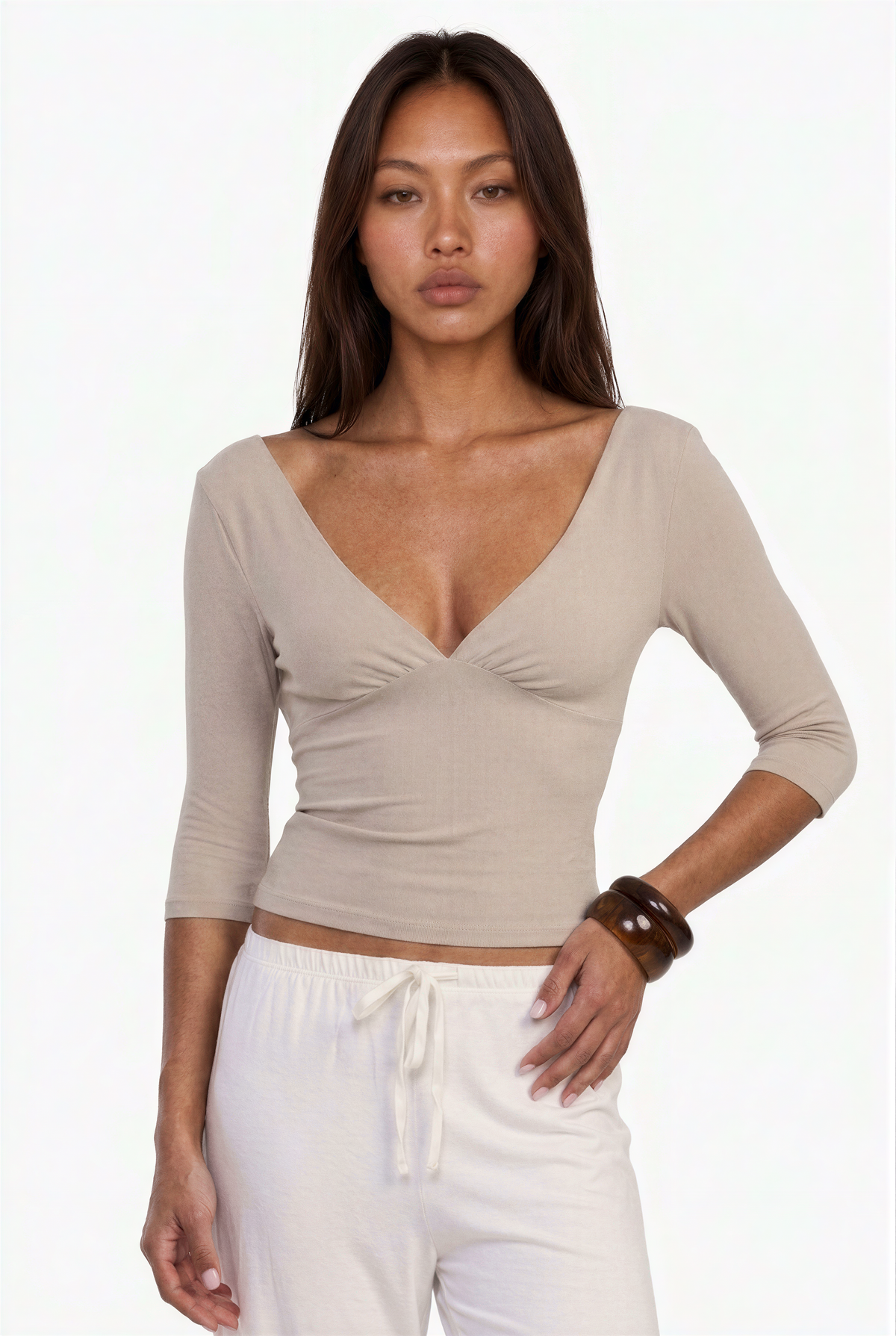 V-Neck Wrap-Front Three-Quarter Sleeve Top