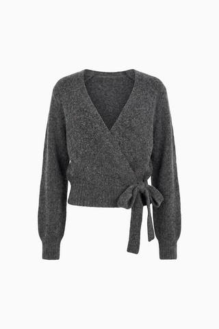 Charcoal Knit Wrap Cardigan