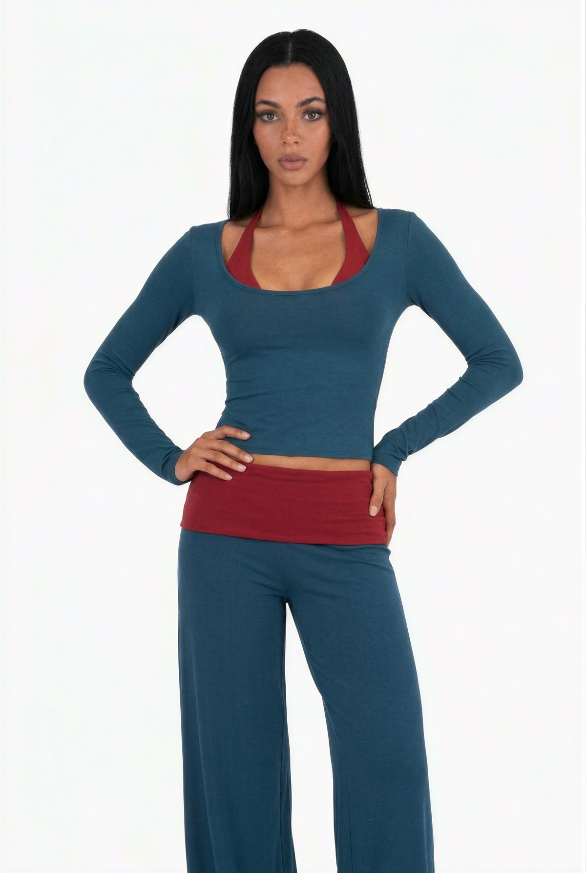 Contrast Waistband Flare Set