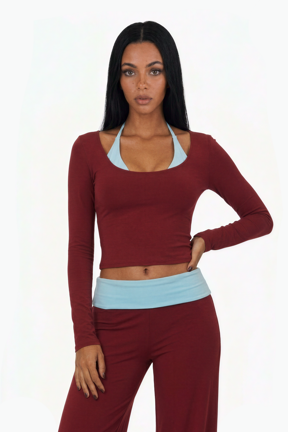 Contrast Waistband Flare Set