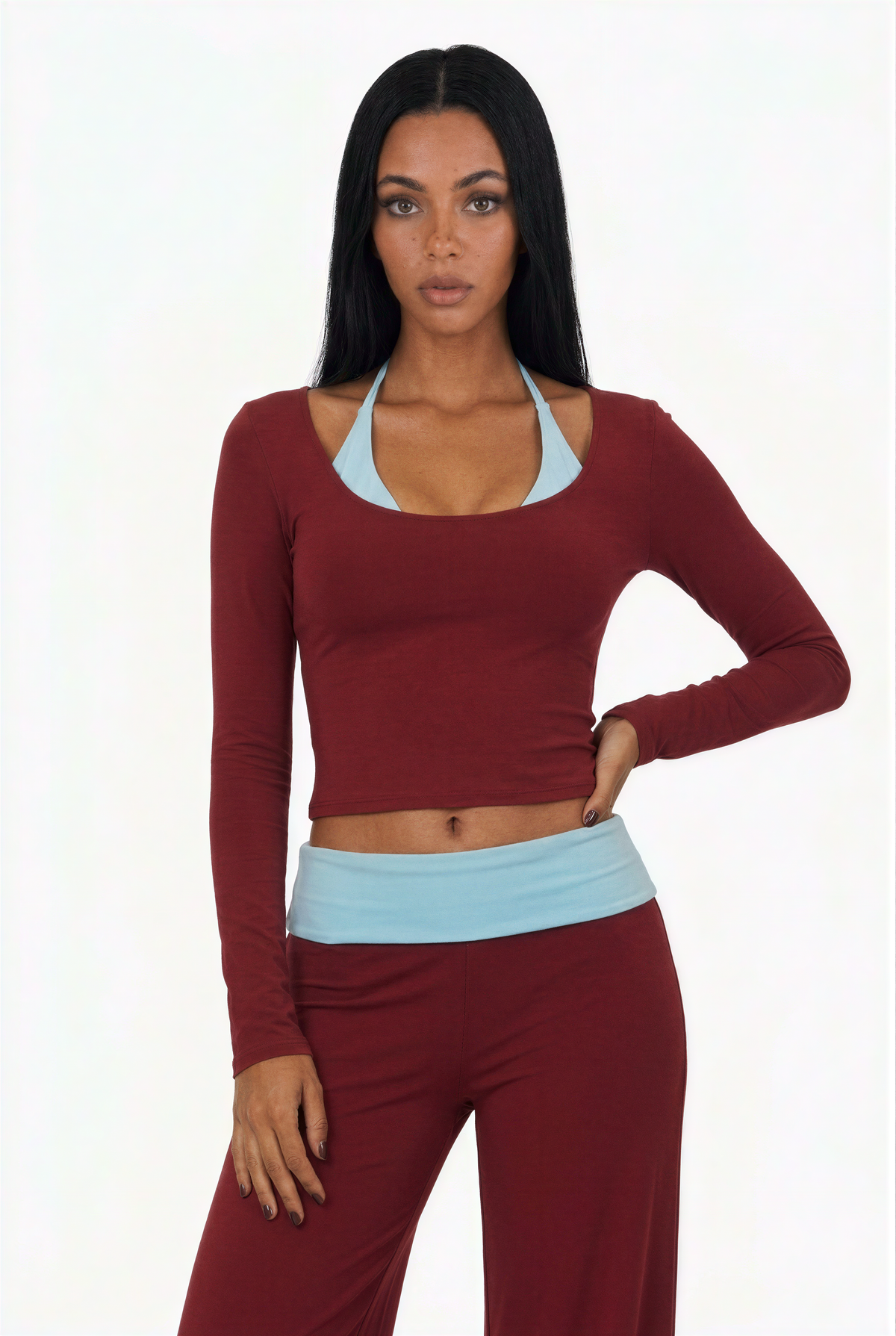 Contrast Waistband Flare Set
