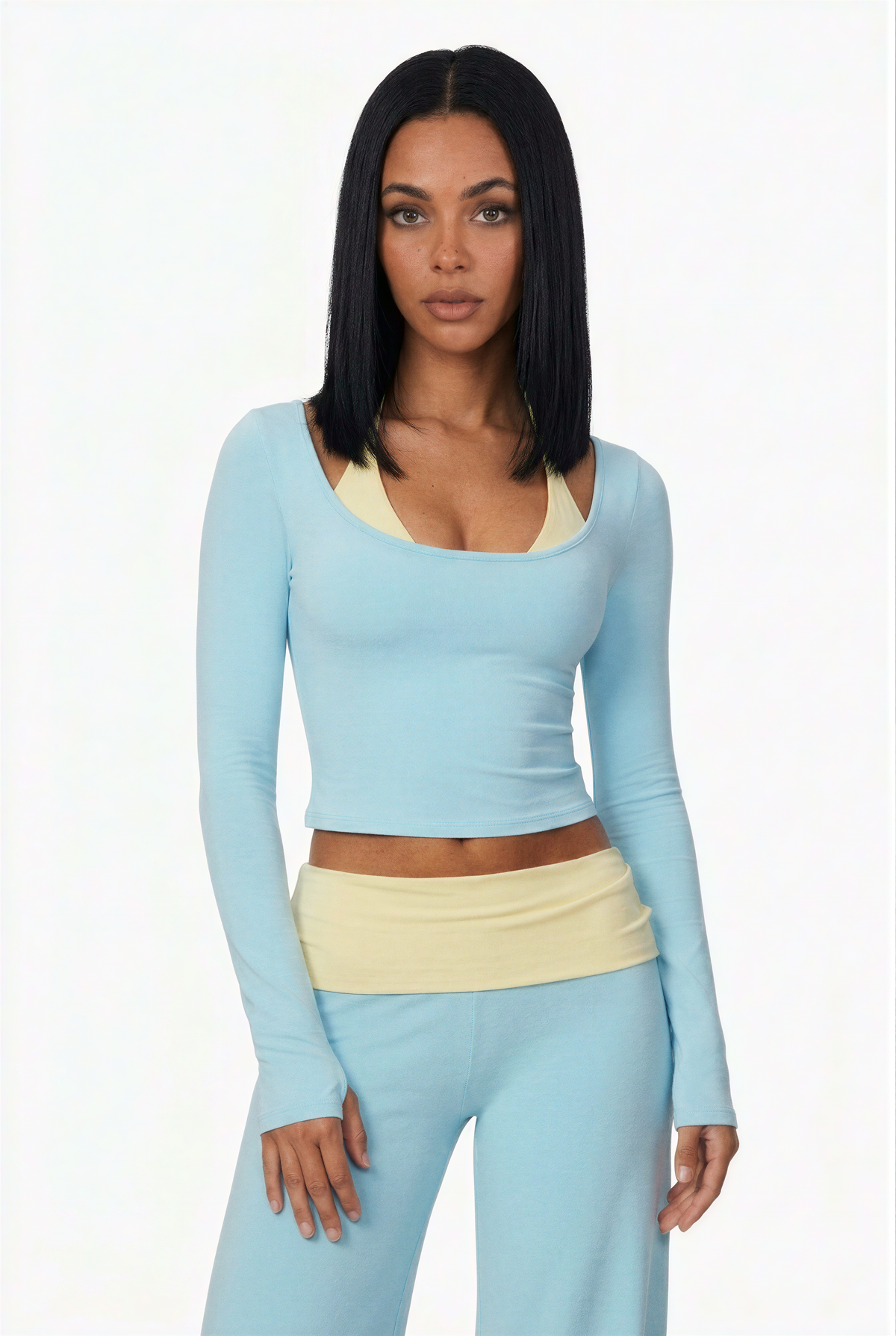 Contrast Waistband Flare Set