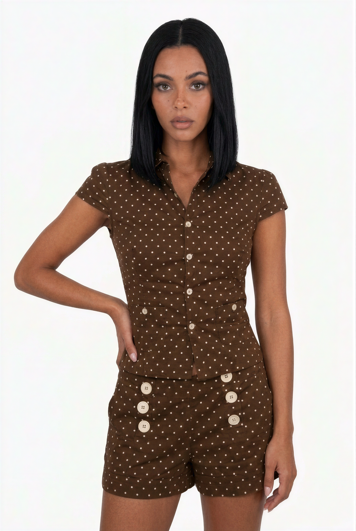 Retro Brown Polka Dot Matching Co-ord Set