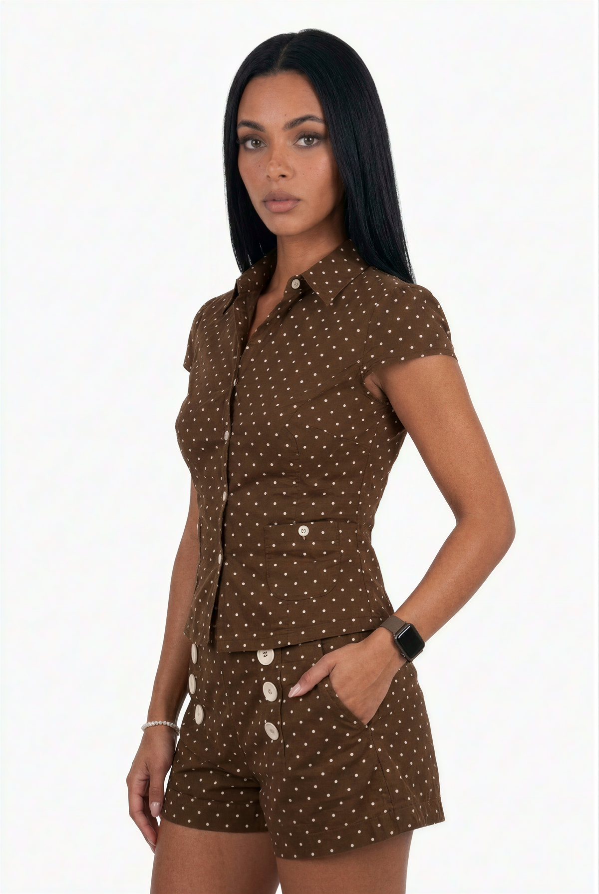 Retro Brown Polka Dot Matching Co-ord Set
