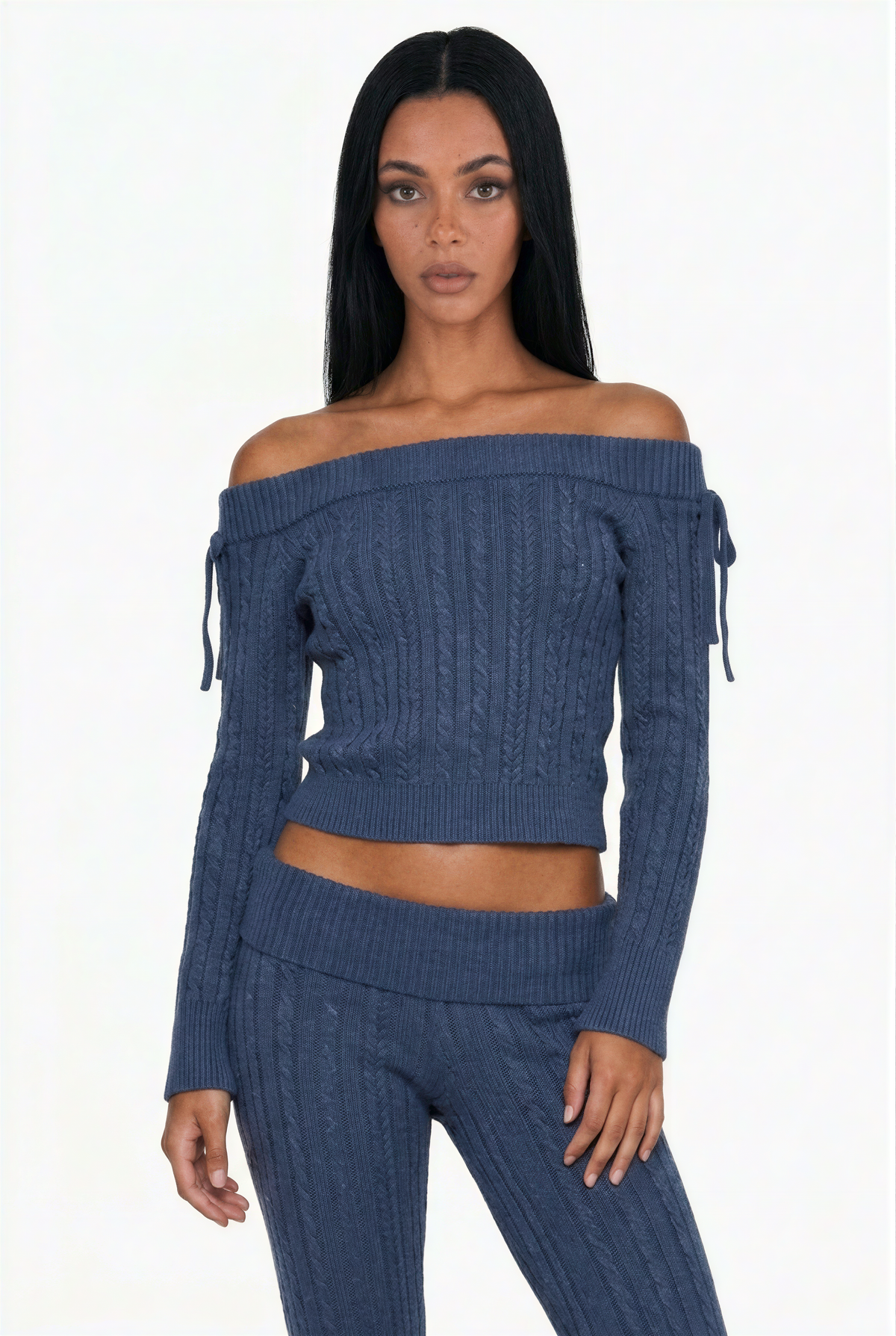 Tie-Sleeve Knit Sweater and Foldover Pant Set