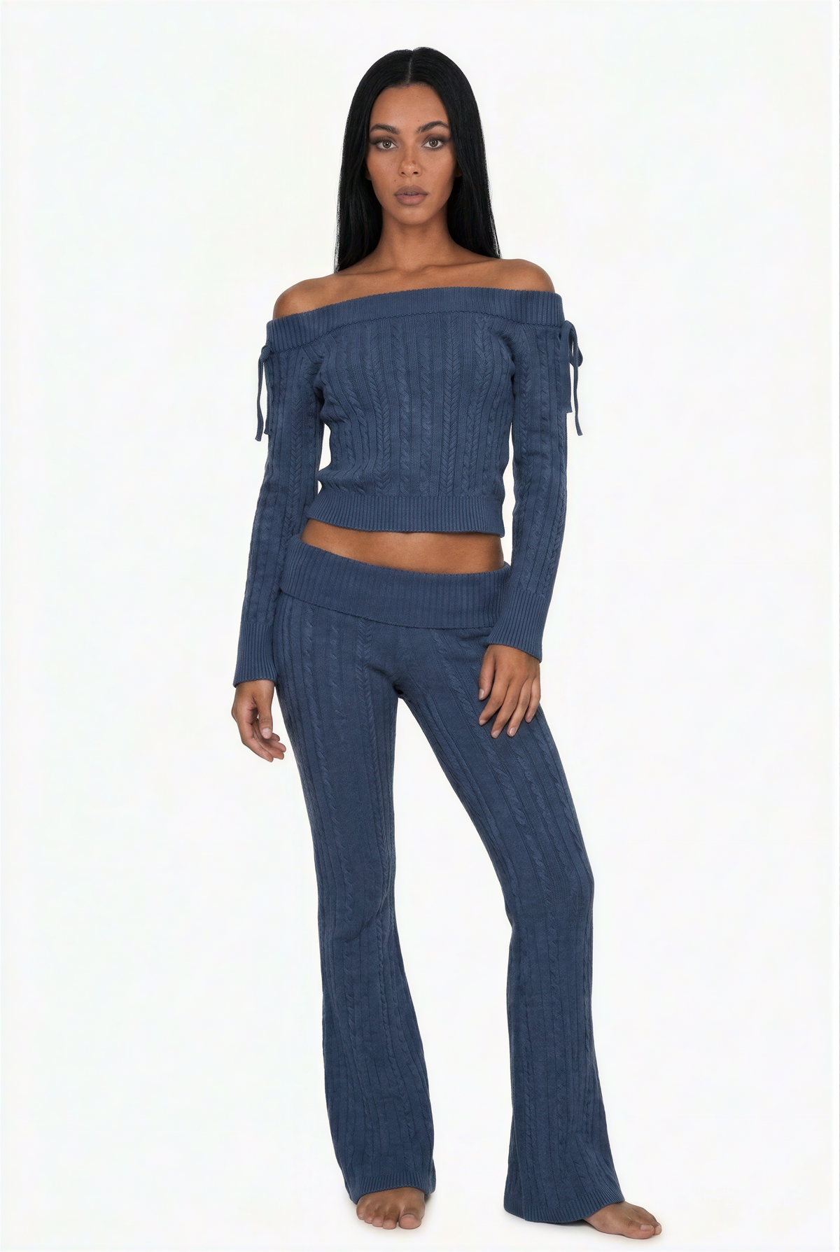 Tie-Sleeve Knit Sweater and Foldover Pant Set