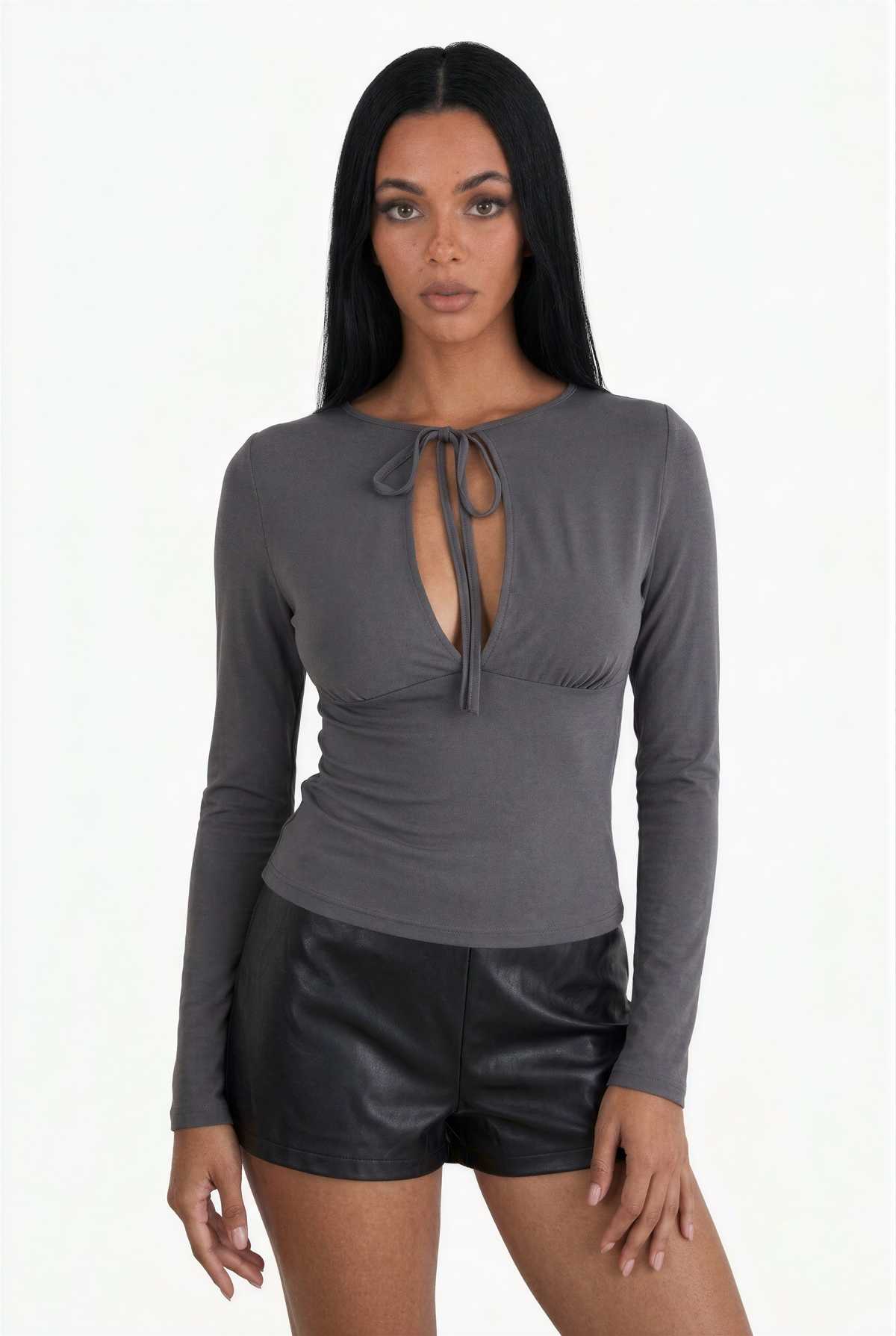 Underbust Seam Tie-Neck Top