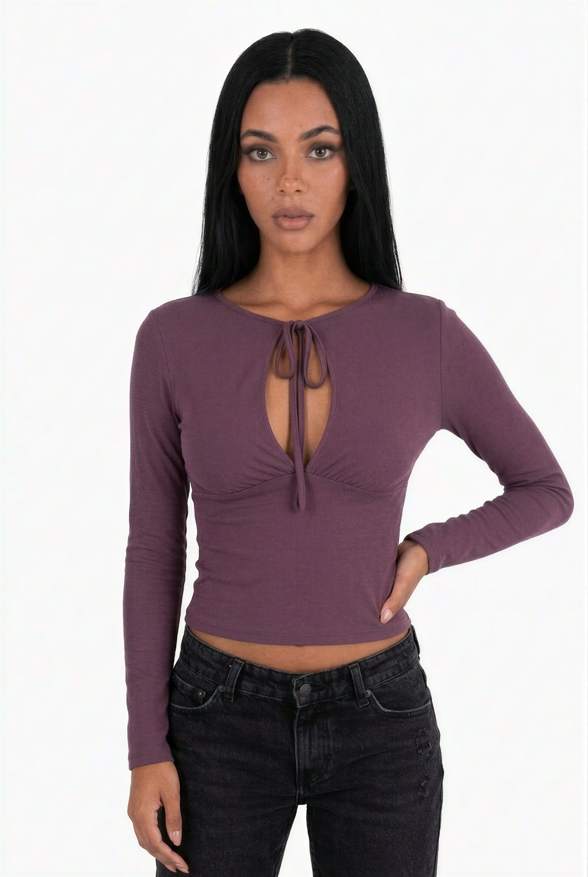 Underbust Seam Tie-Neck Top