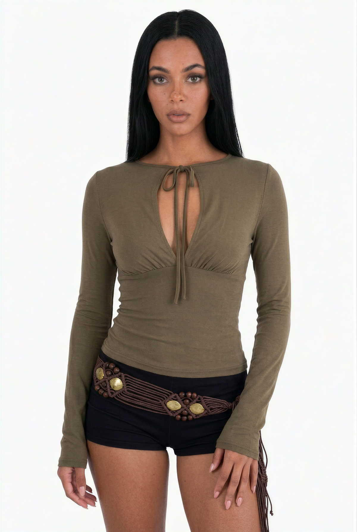 Underbust Seam Tie-Neck Top