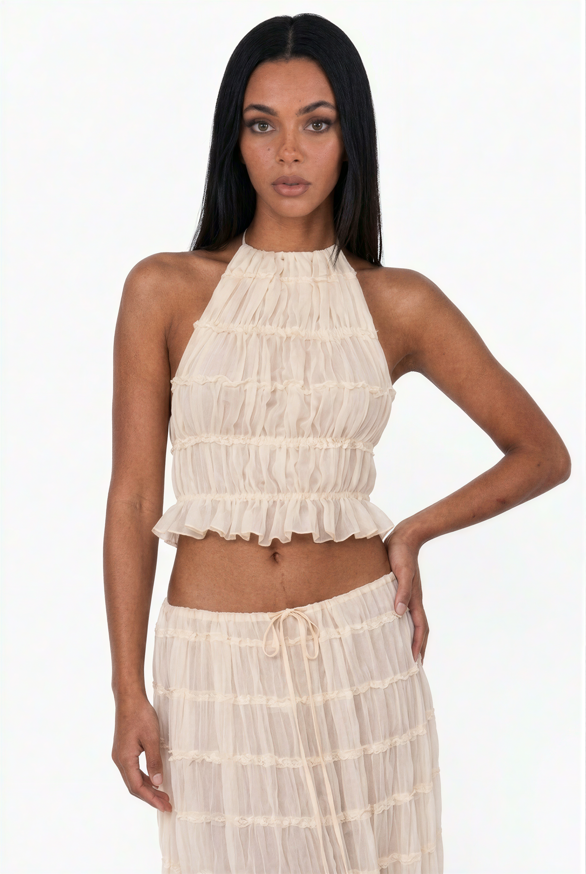 Cream Maxi Skirt & Top Set    HALTER NECK