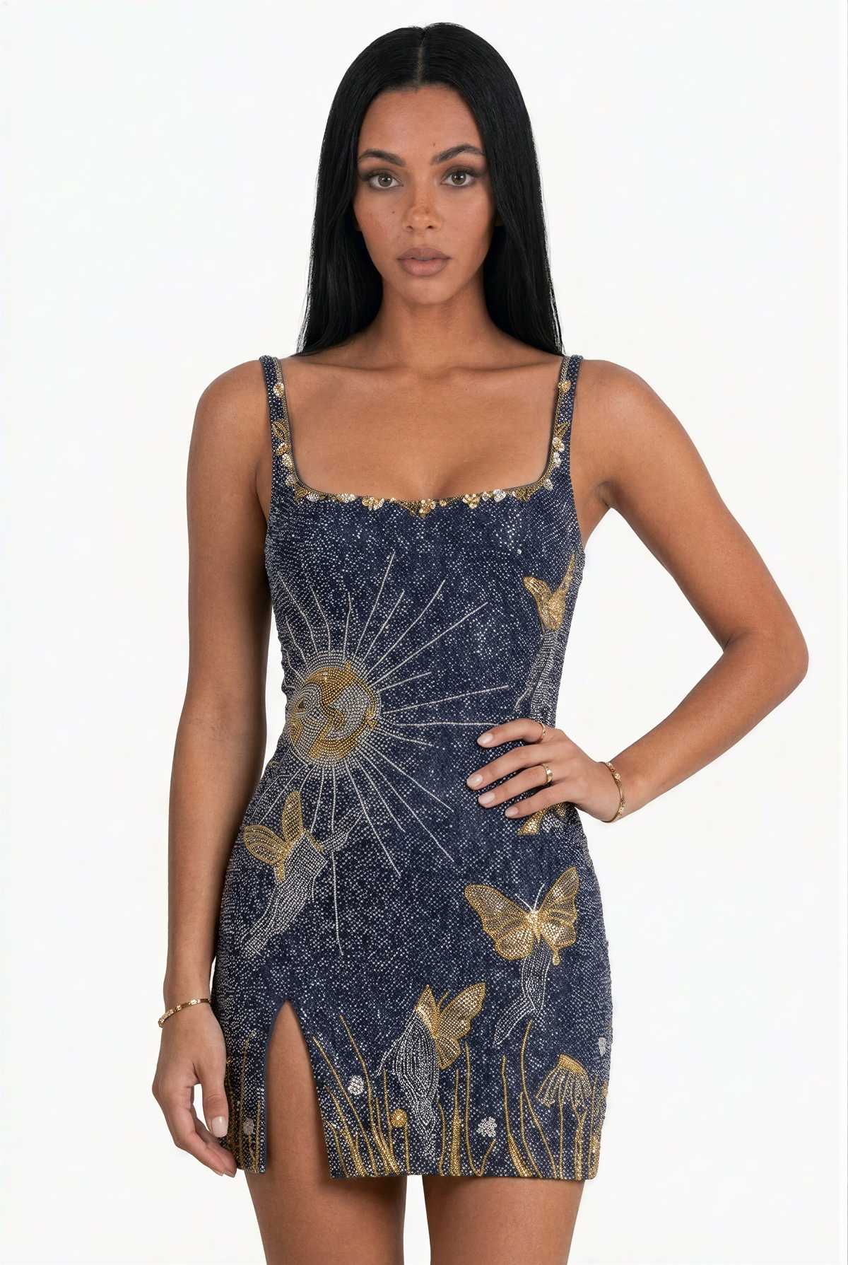Navy Celestial Beaded Mini Dress
