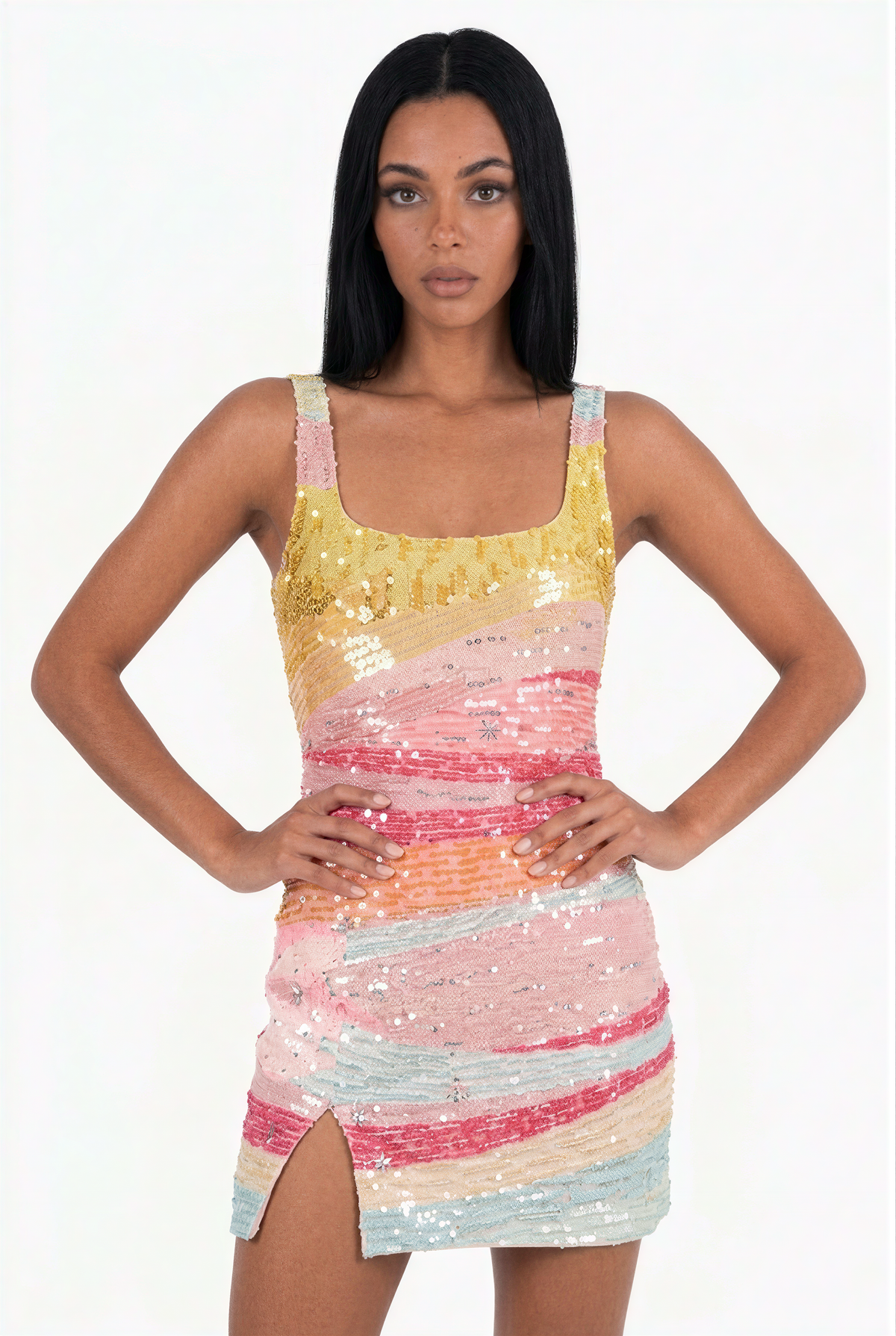 Multicolor Stripe Structured Mini Dress   BACK MISSING