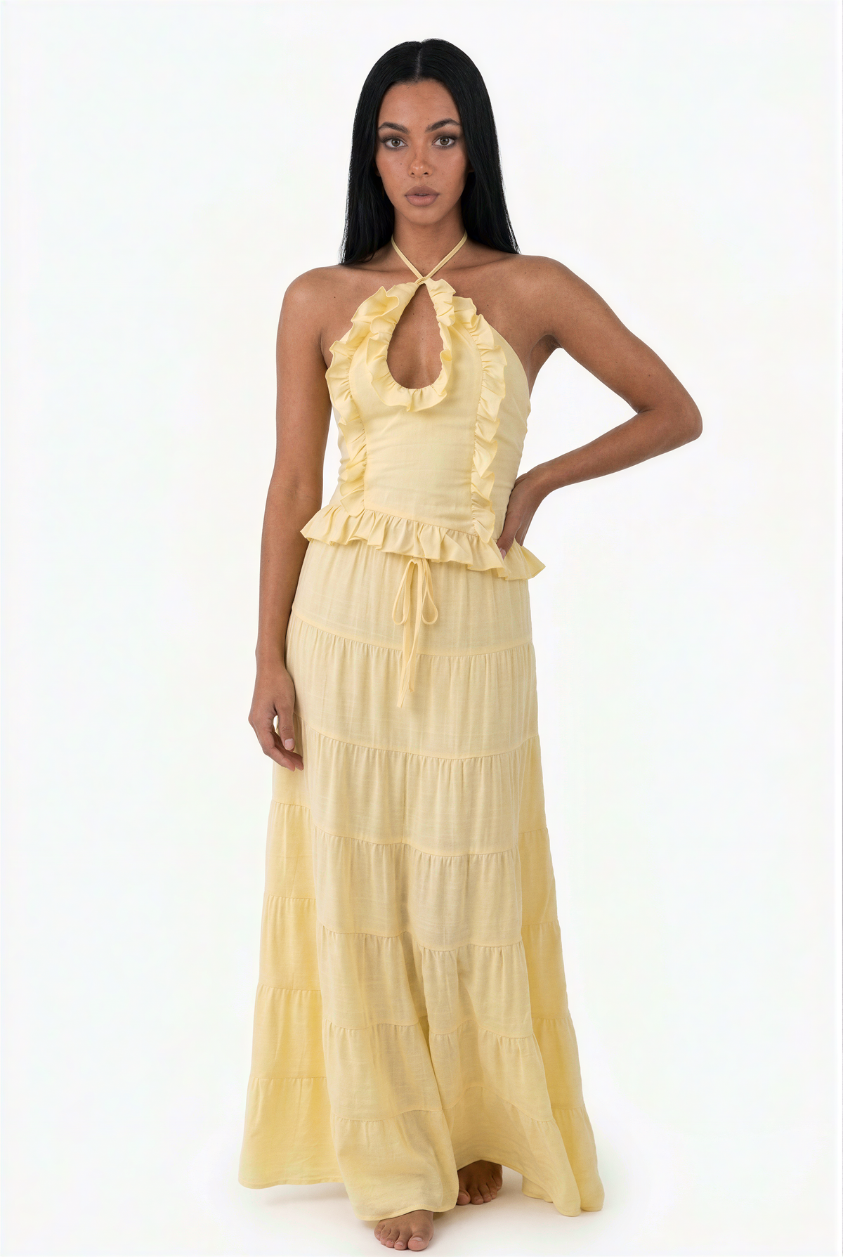 Yellow Linen Halter & Skirt Set