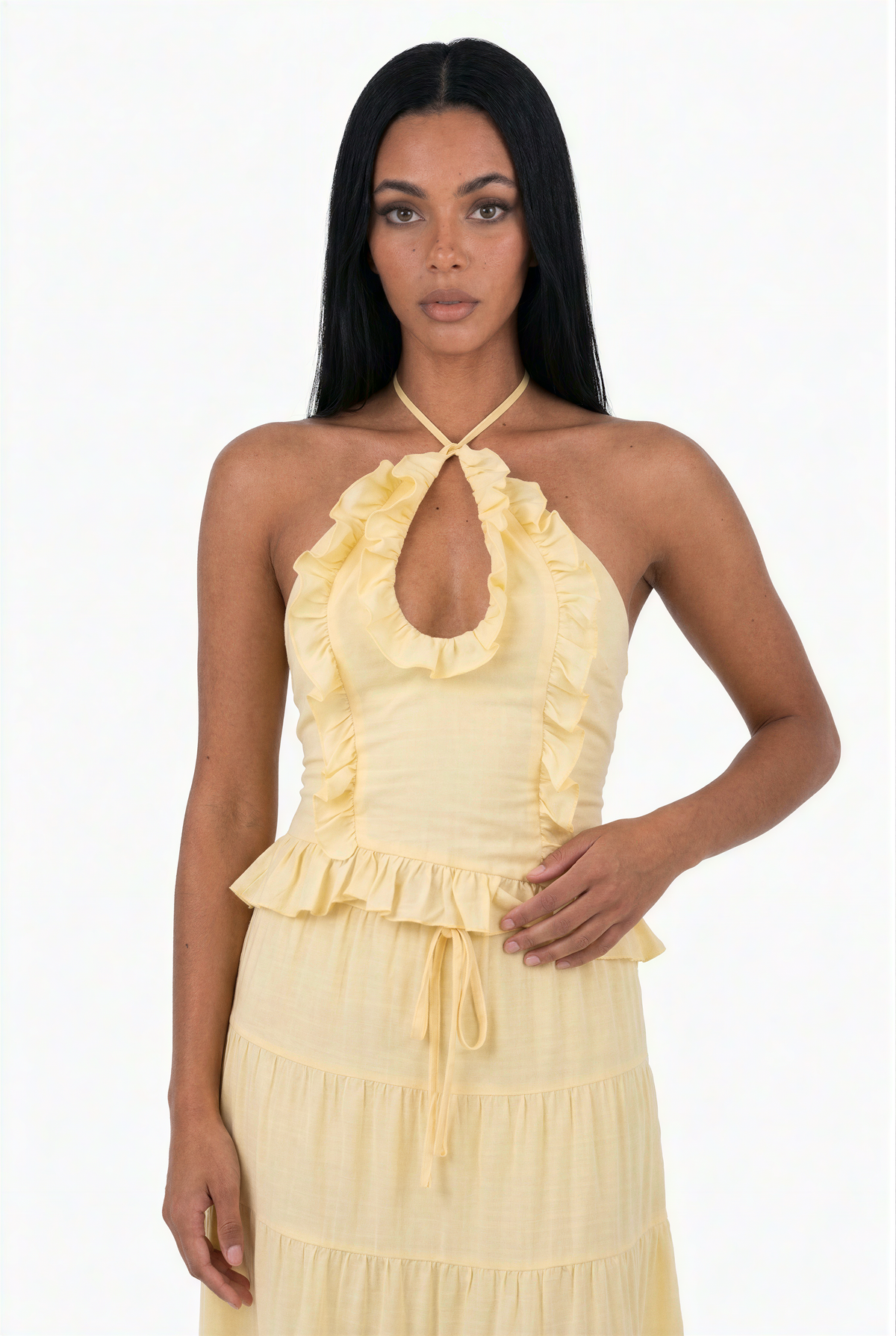 Yellow Linen Halter & Skirt Set