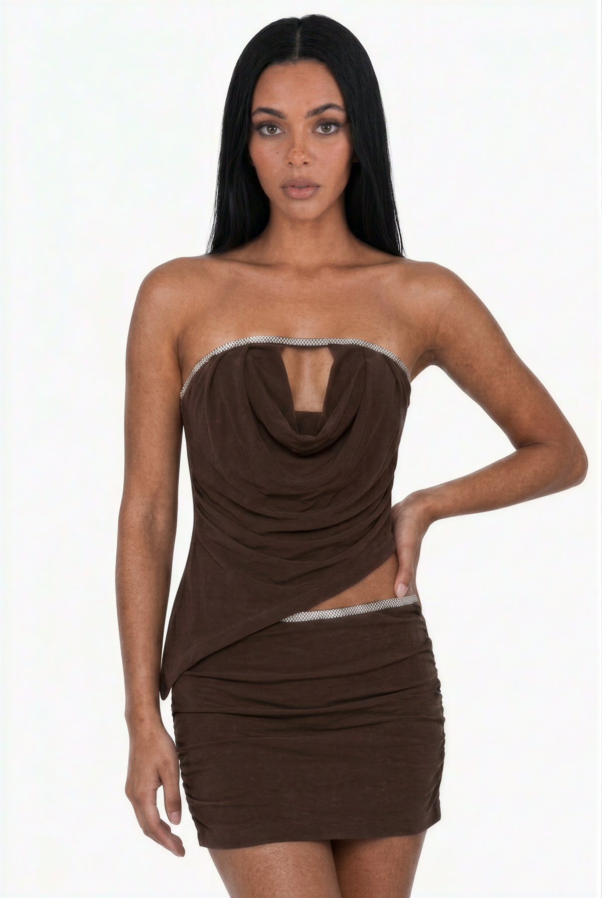 Dark Chocolate Cowl Top & Mini Set