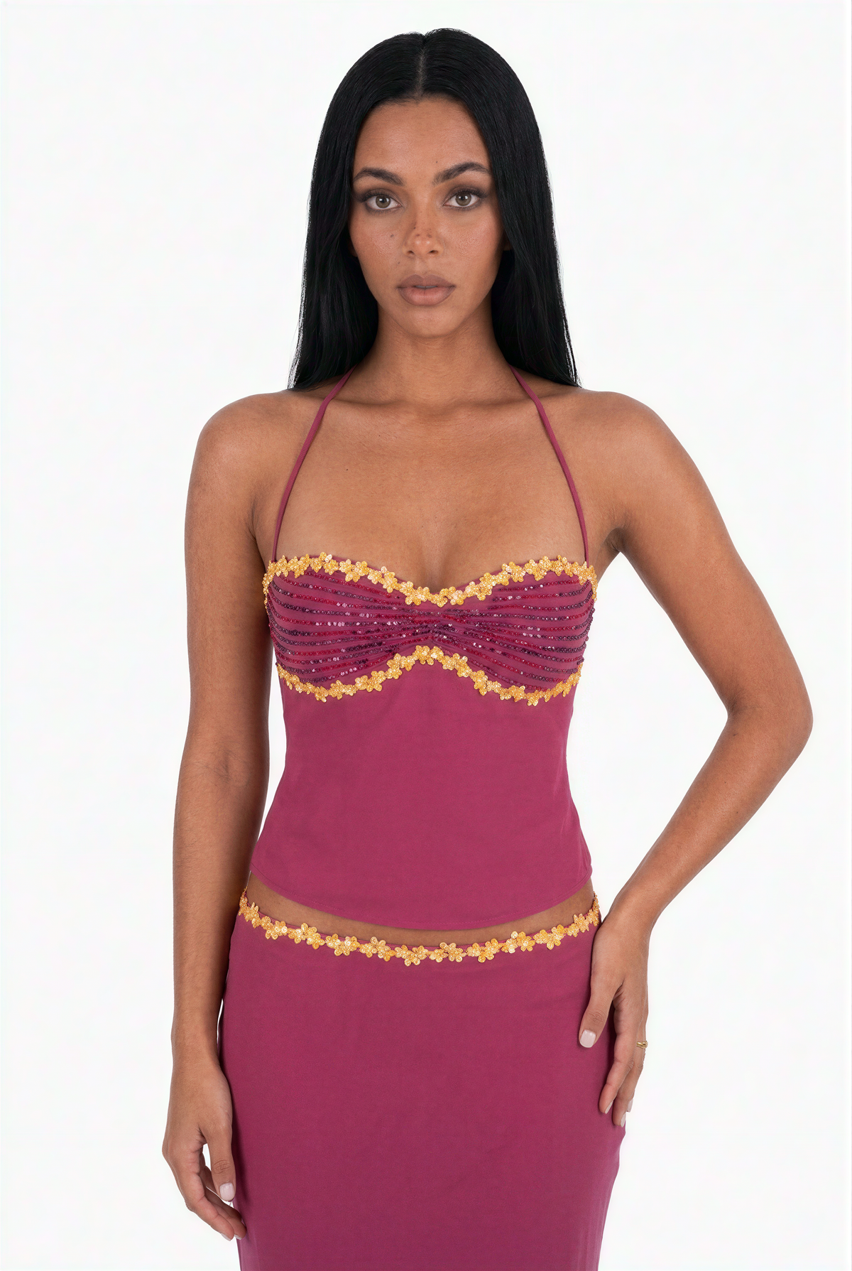 Burgundy Halter Maxi Set
