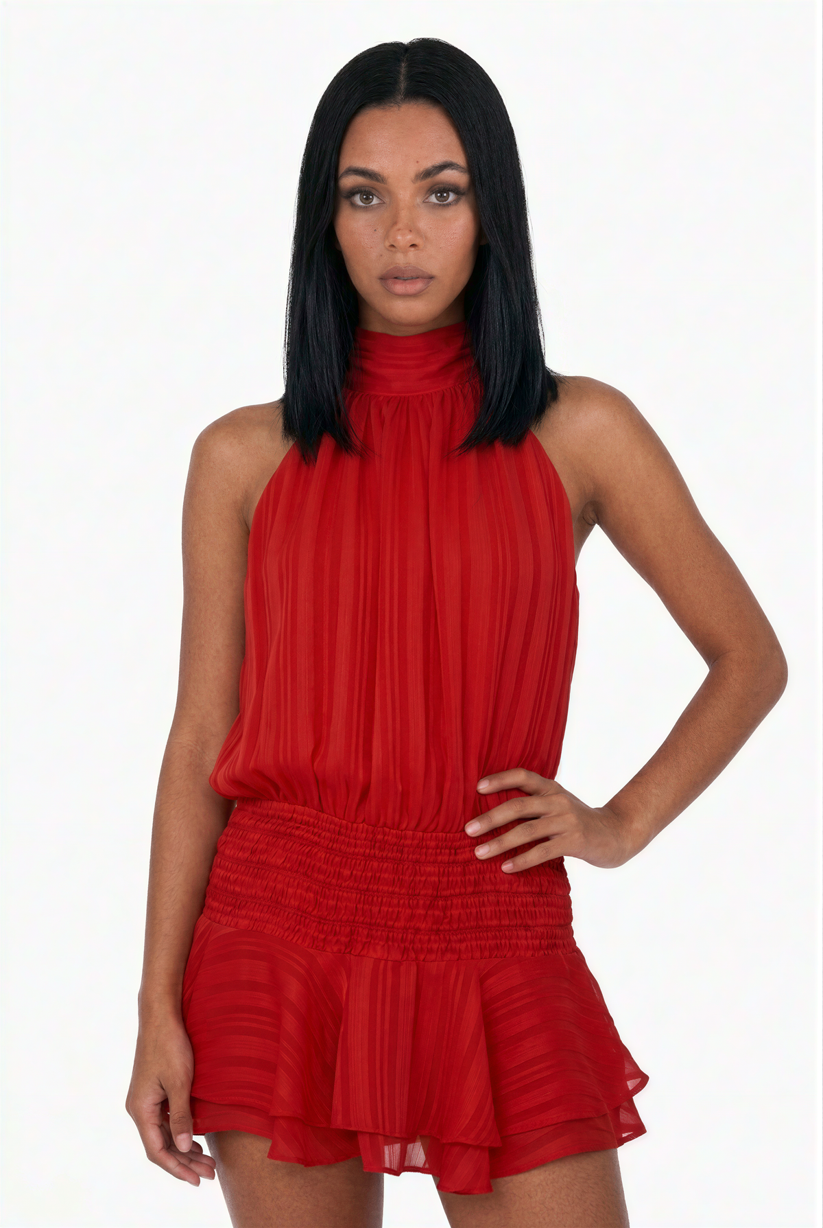 Blue Ruffle-Hem Mini Dress