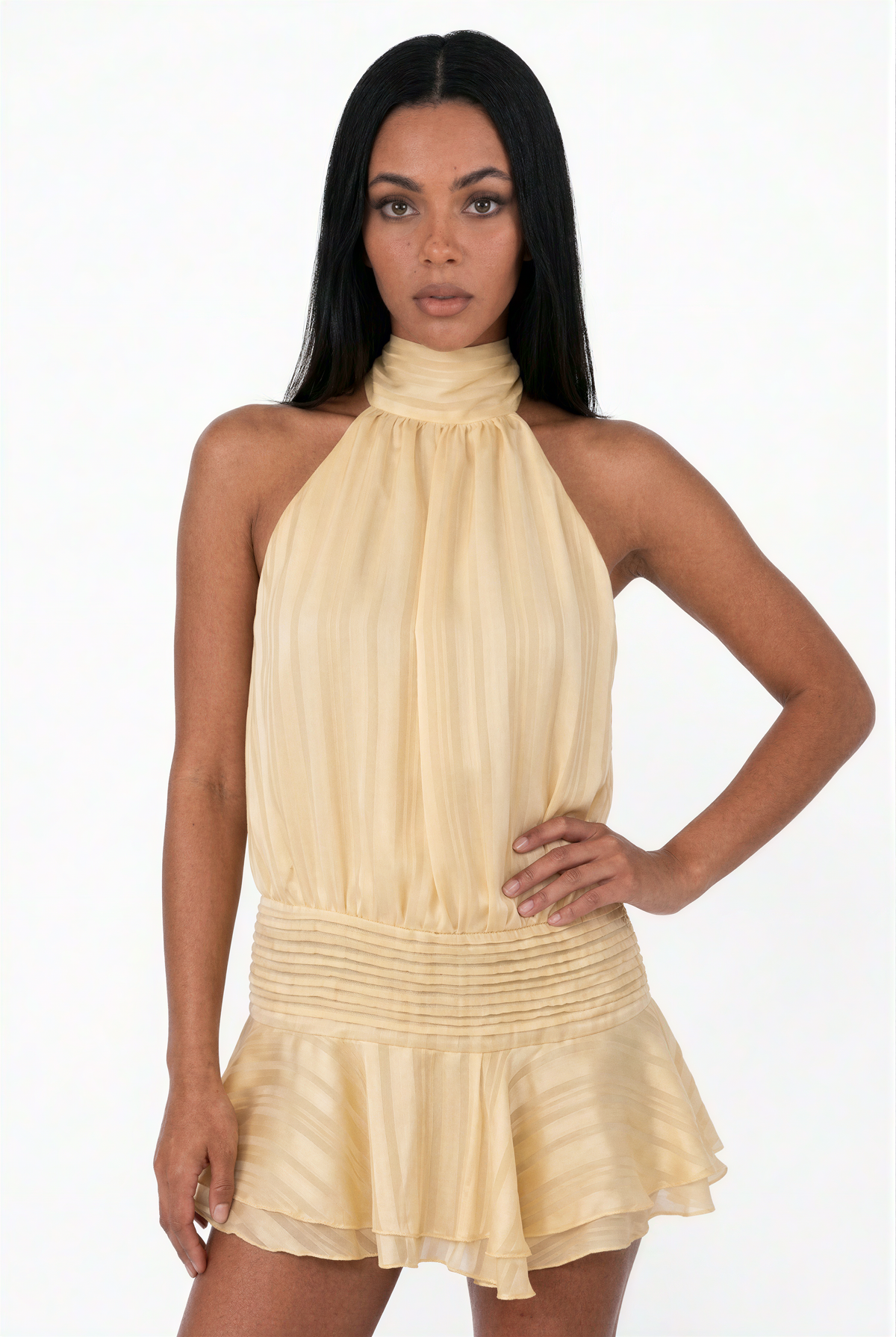 Blue Ruffle-Hem Mini Dress