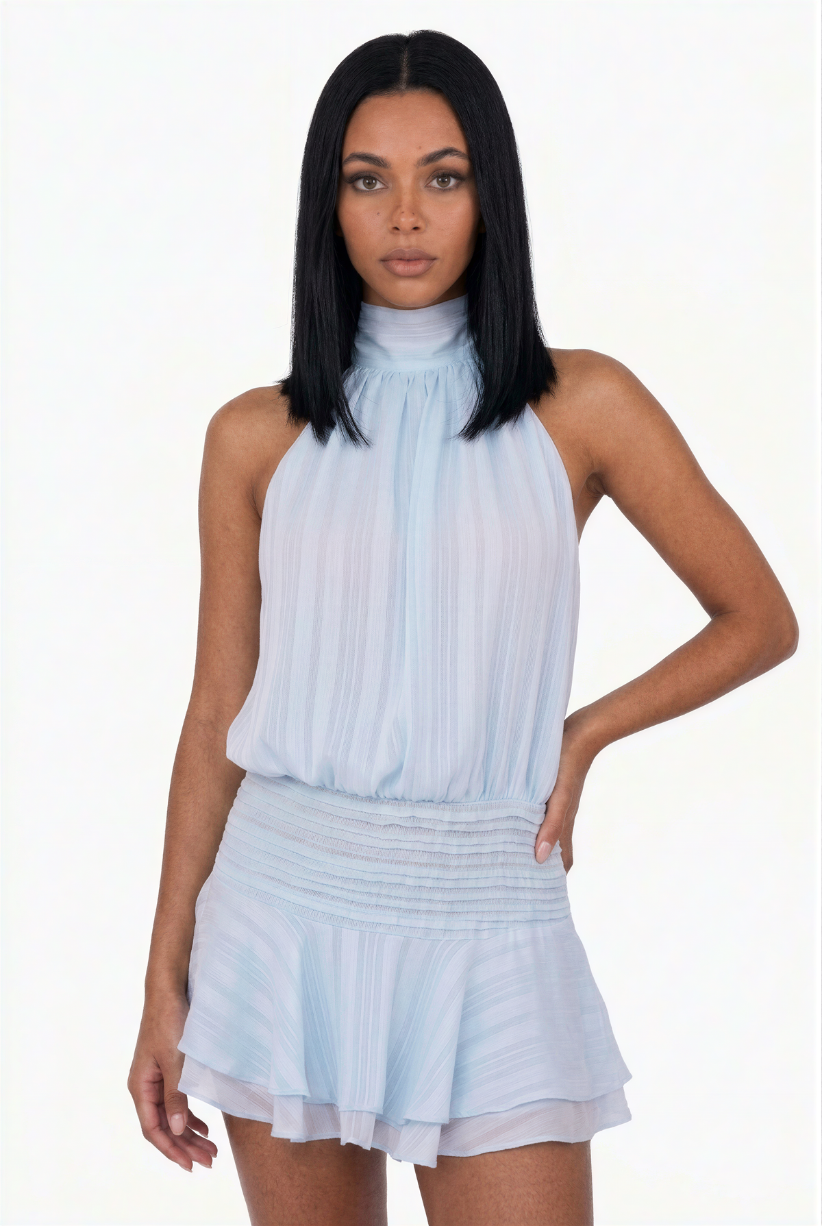 Blue Ruffle-Hem Mini Dress