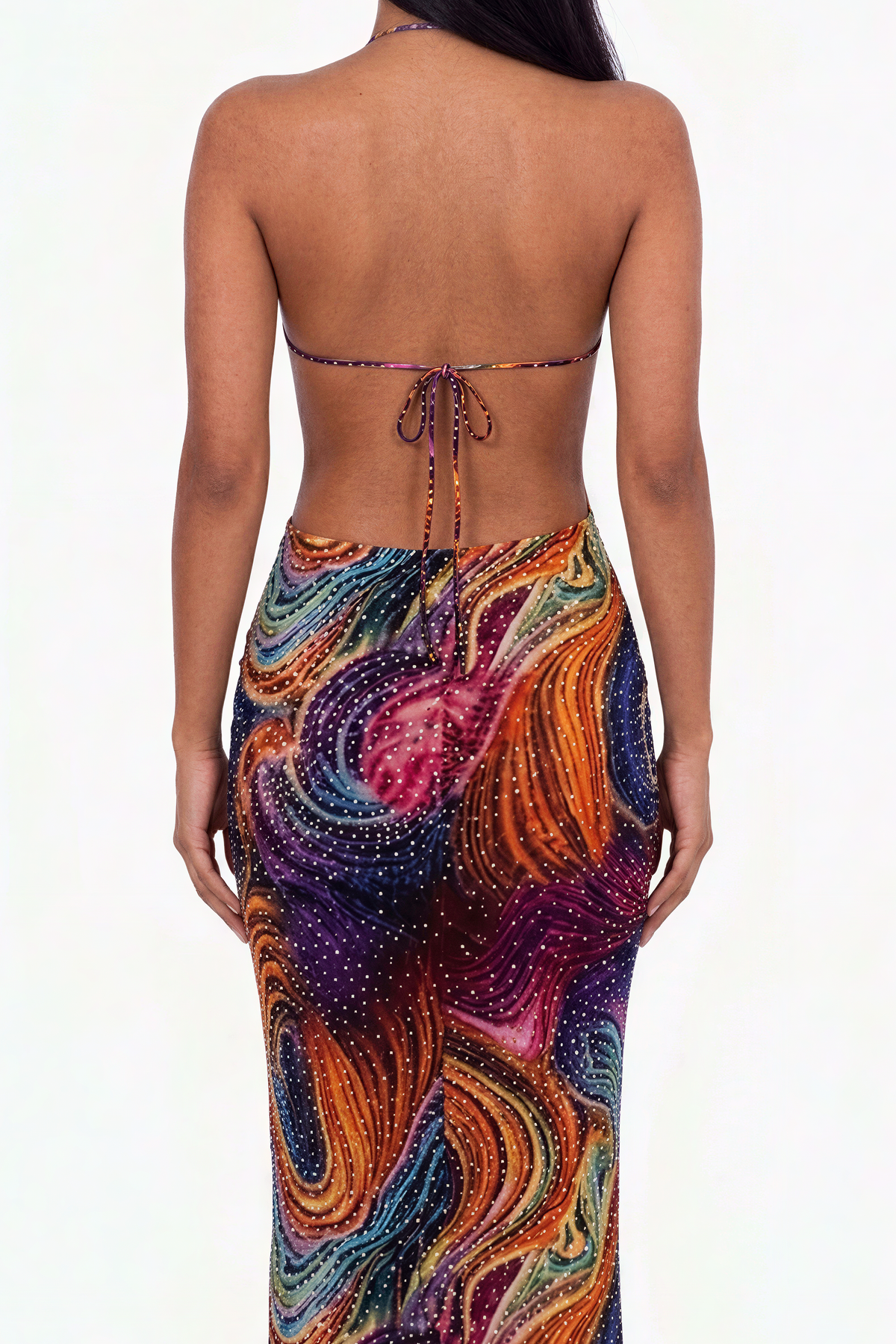 Abstract Psychedelic Mesh Halter Maxi Dress