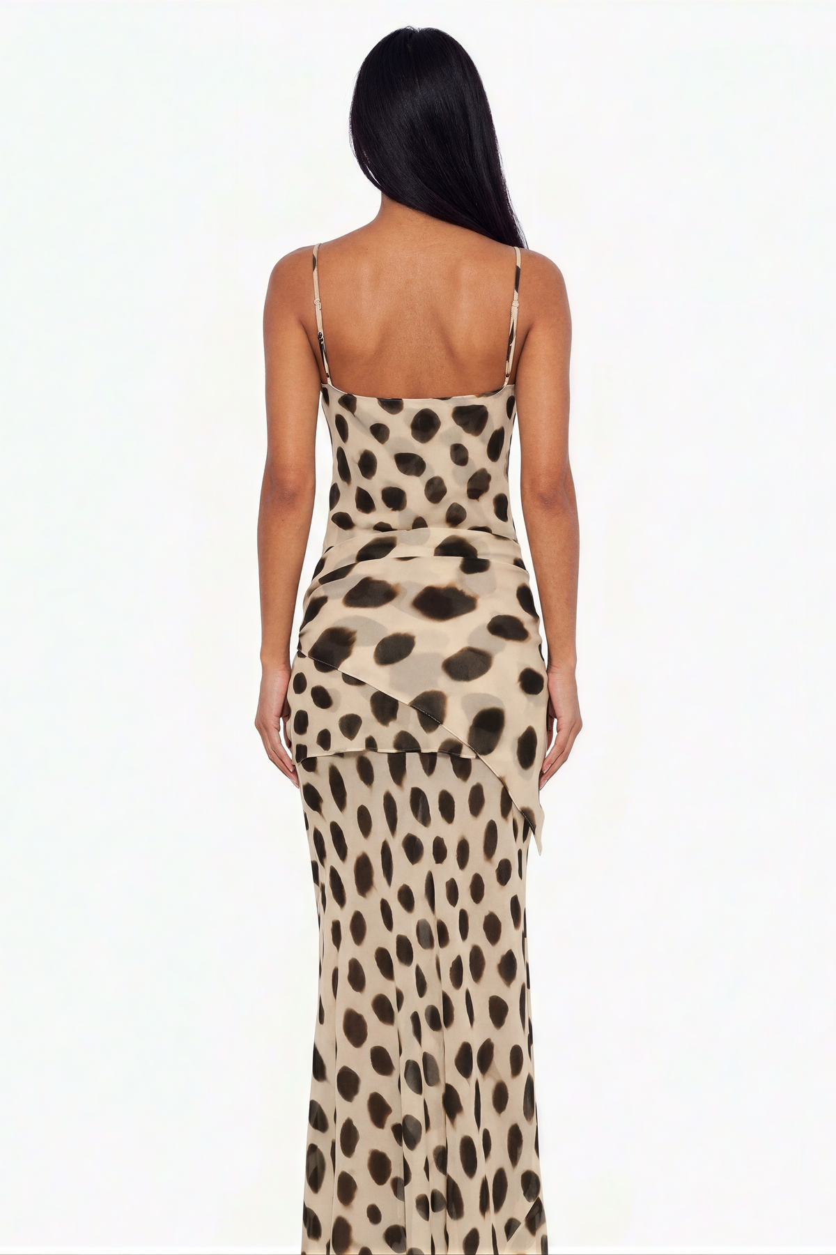 Spotted Tie-Waist Slip Maxi Dress