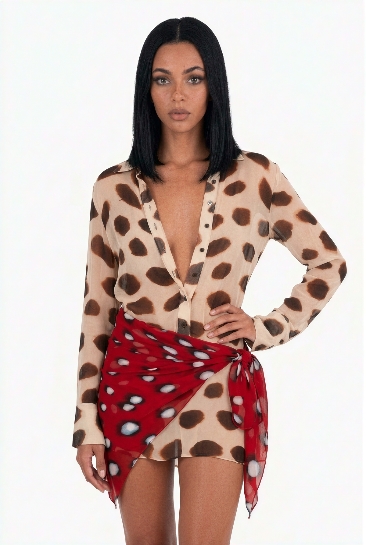 Sheer Polka Dot Long Sleeve Mini Dress