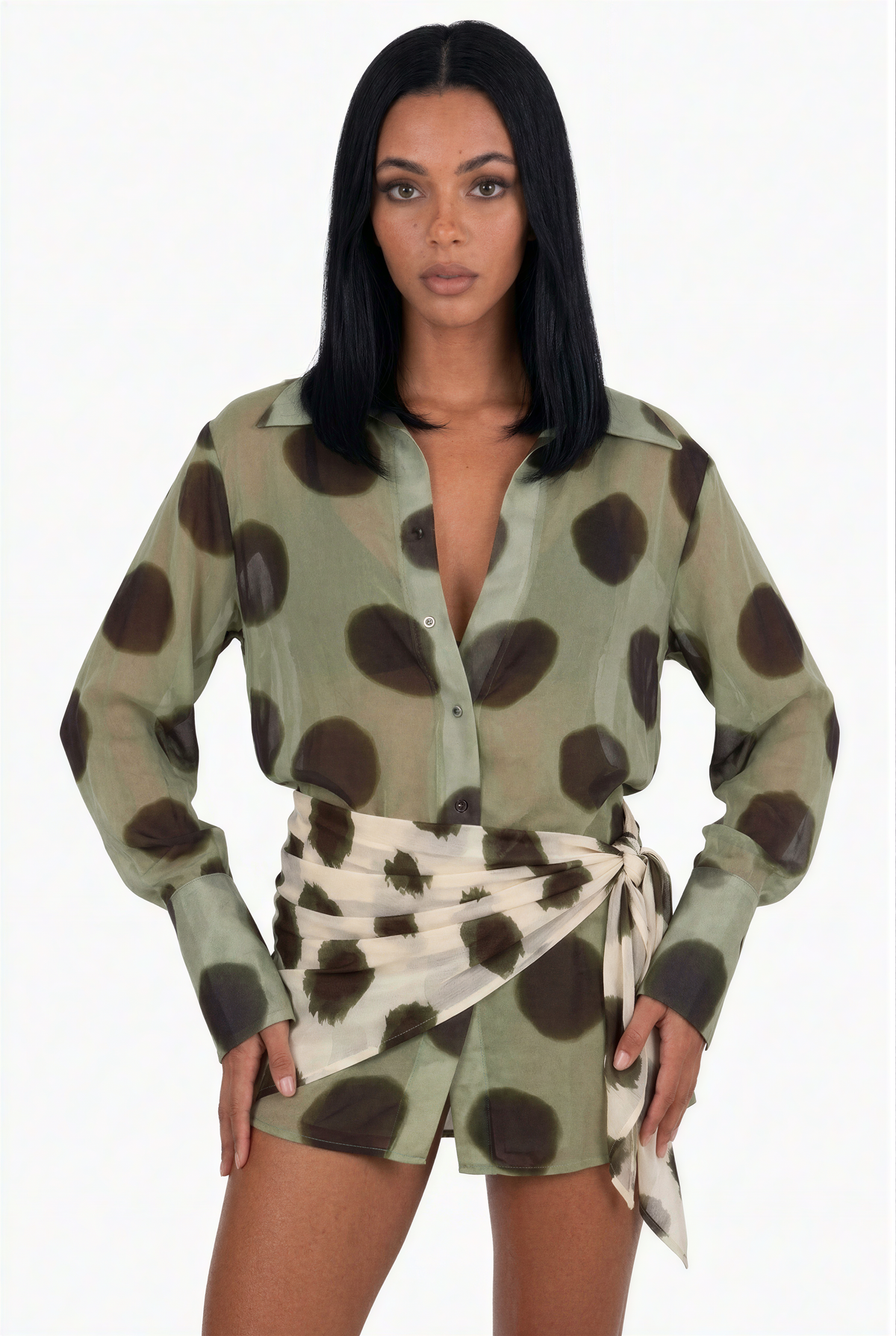 Sheer Polka Dot Long Sleeve Mini Dress