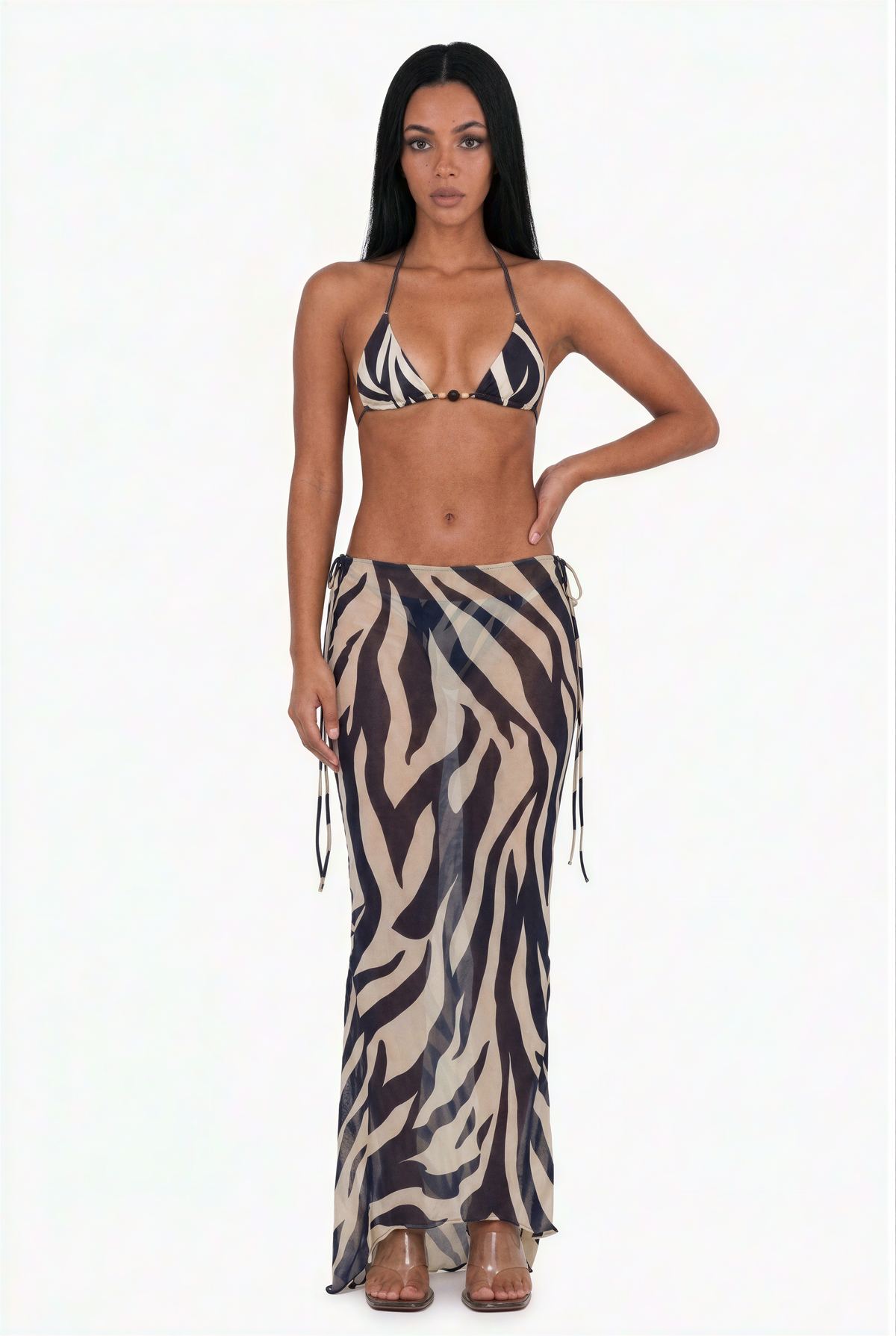 Zebra Print 3-Piece Sheer Mesh Set Bikini