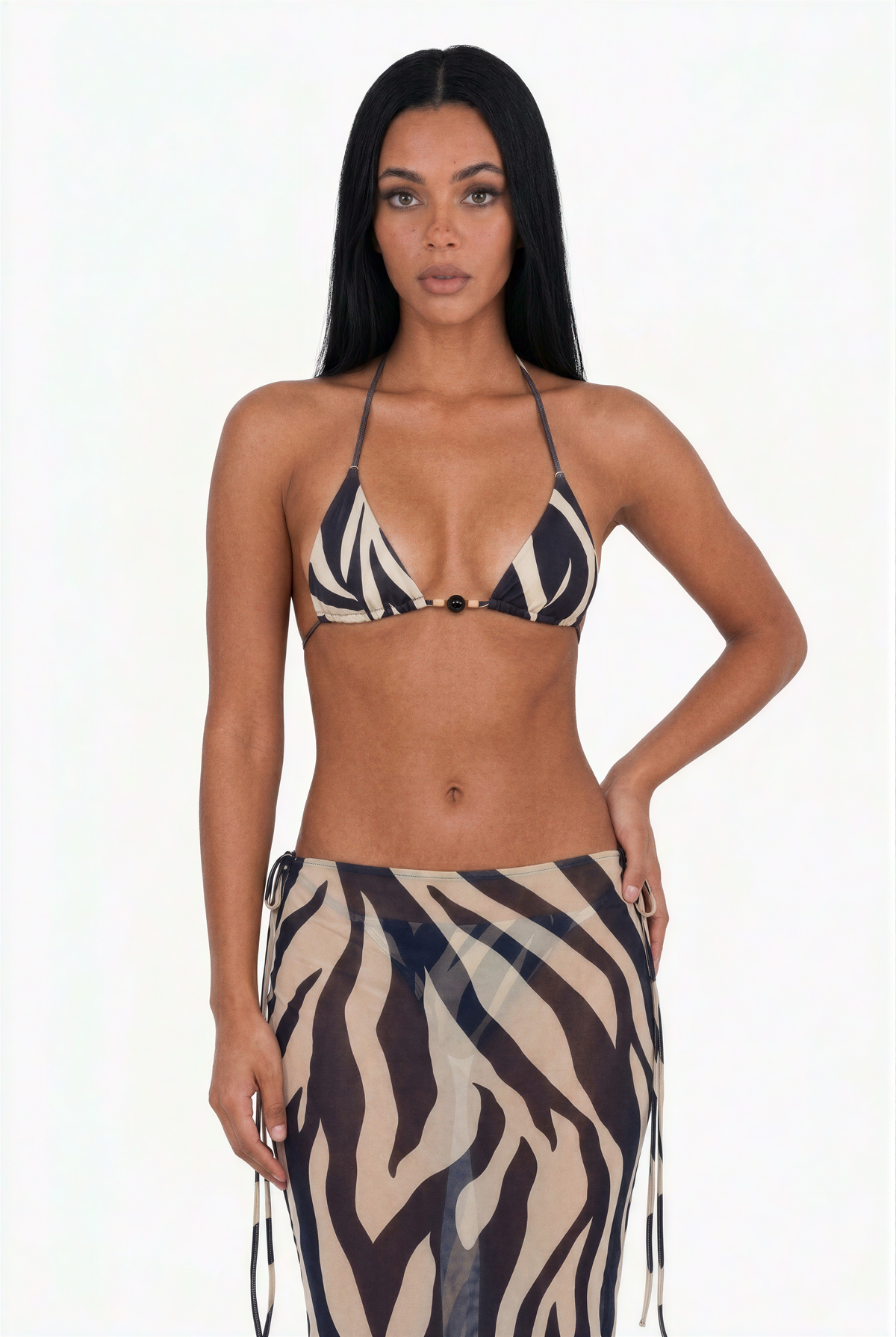 Zebra Print 3-Piece Sheer Mesh Set Bikini
