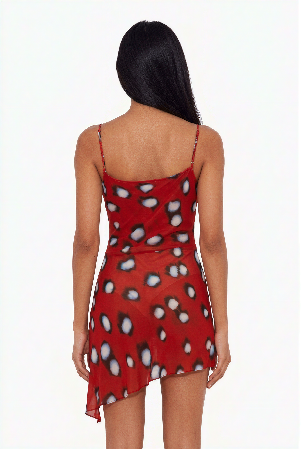 Red Abstract Spot Cowl Neck Mini Dress