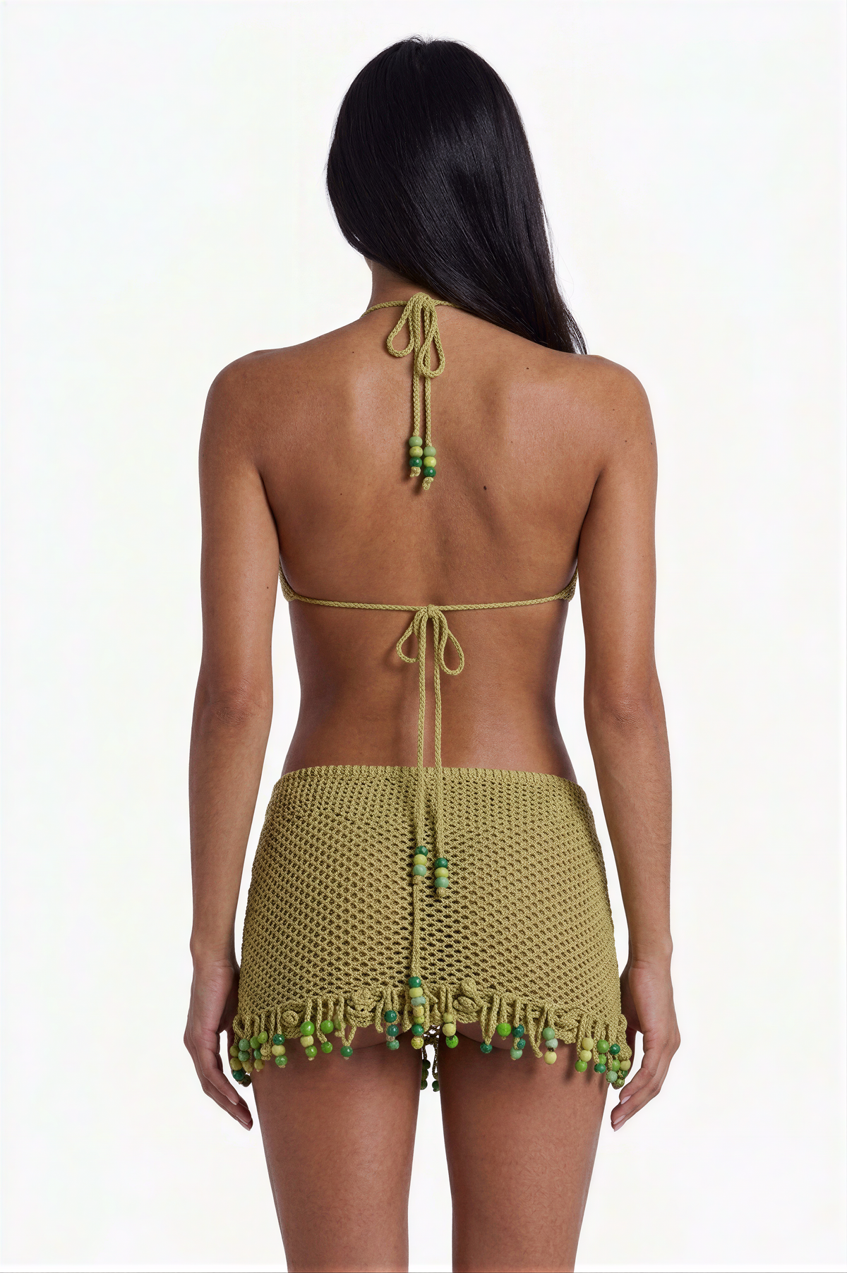 Olive Green Crochet Cut-Out Mini Dress